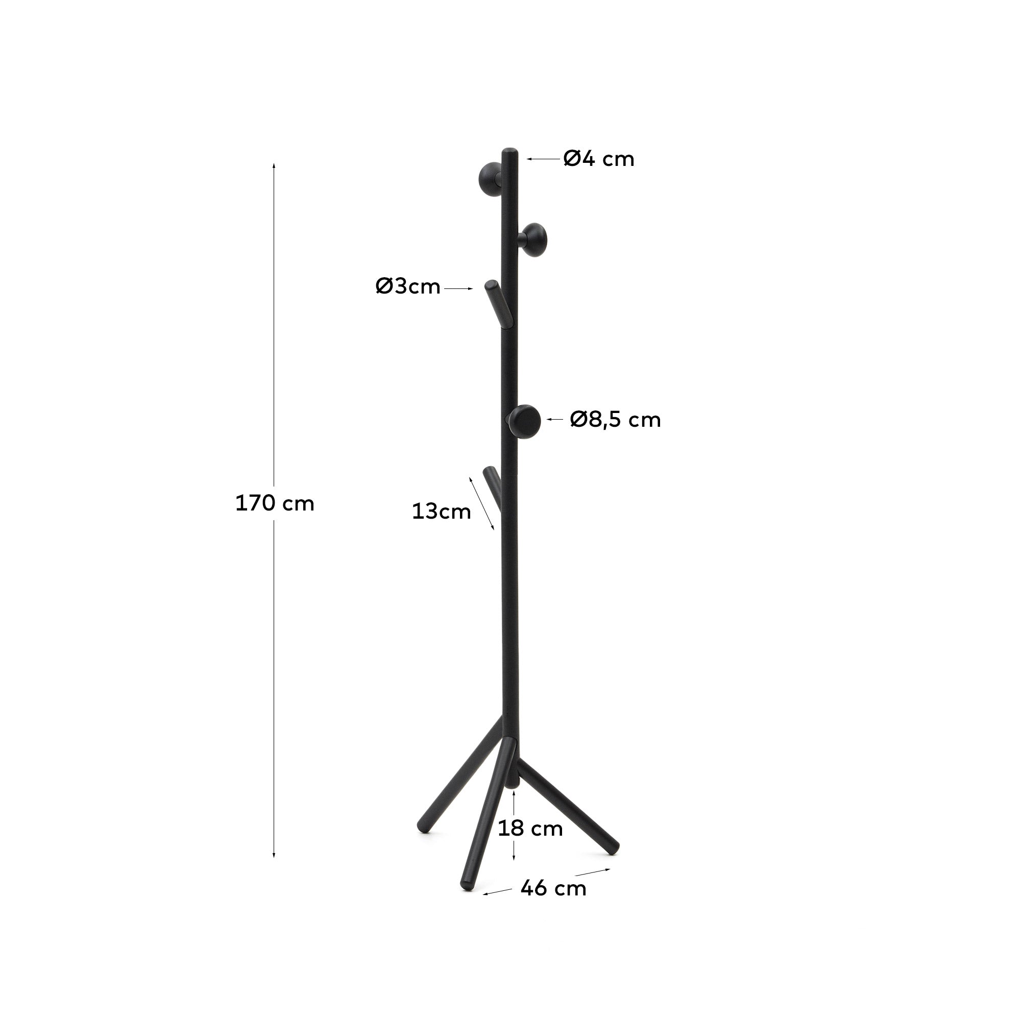 Nadue coat rack in solid beech wood with black finish 163 cm - Measurements