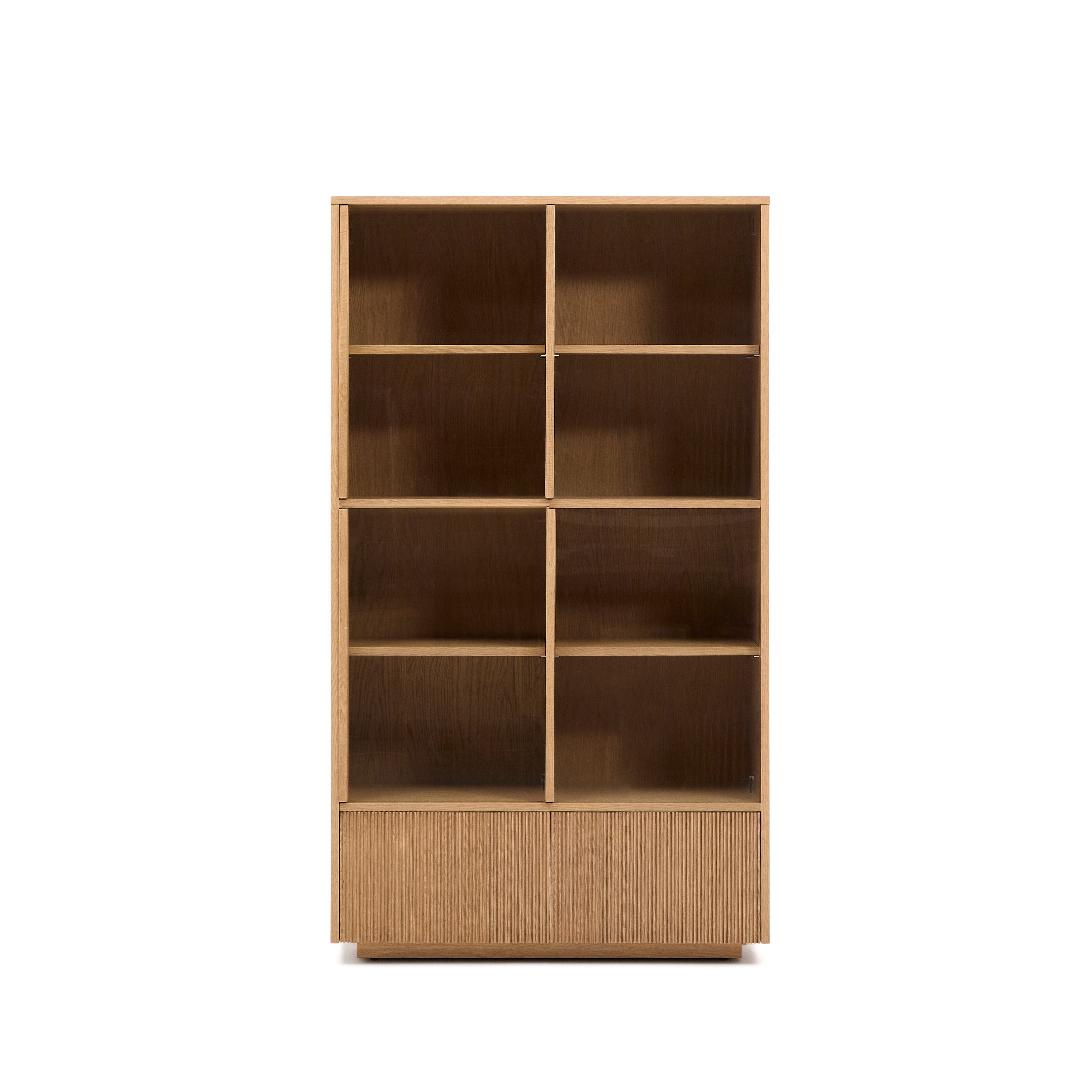 Helvine display cabinet 4 doors 2 drawers oak veneer and tempered glass 100 x 174 cm FSC 100% - Product Image