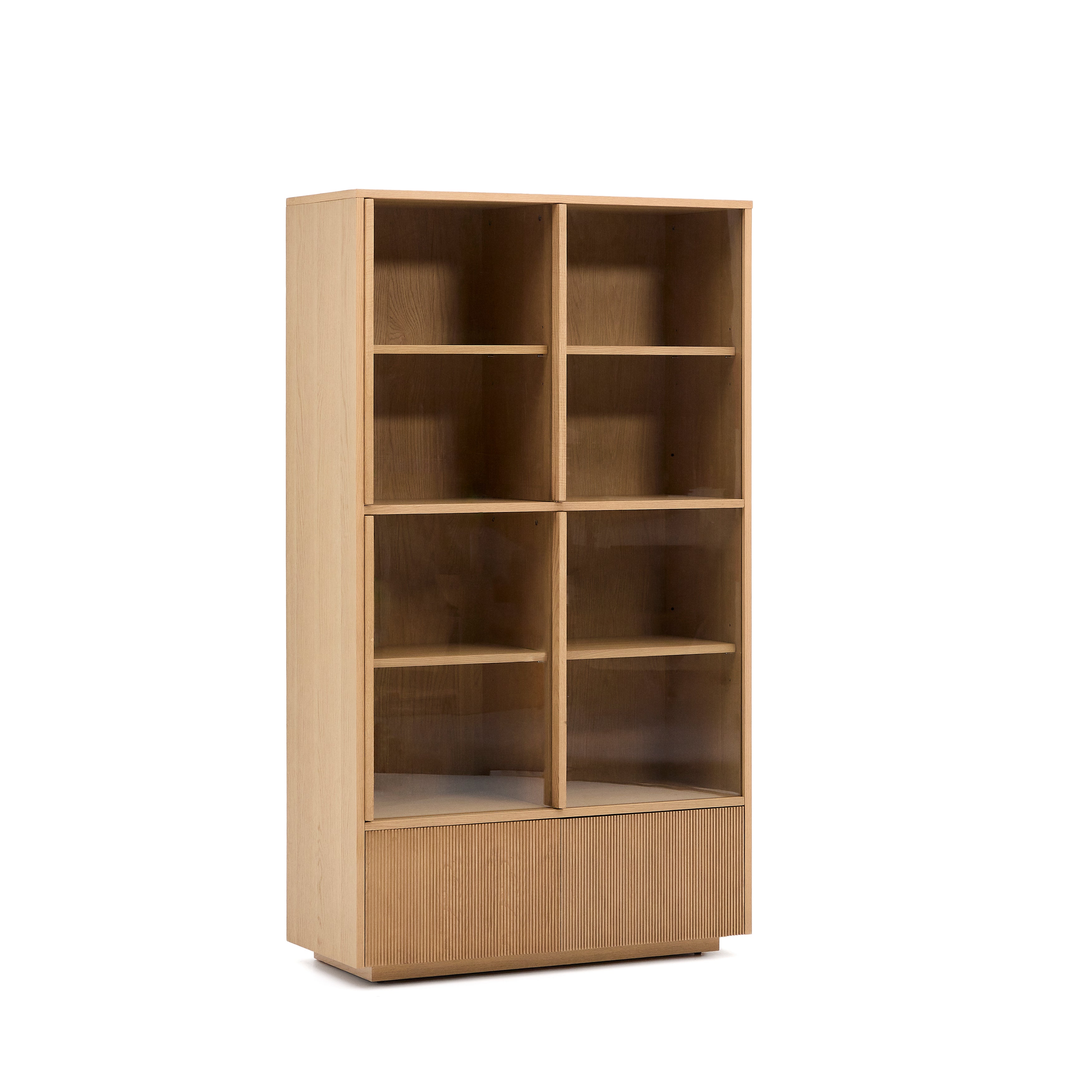 Helvine display cabinet 4 doors 2 drawers oak veneer and tempered glass 100 x 174 cm FSC 100% - Product Image