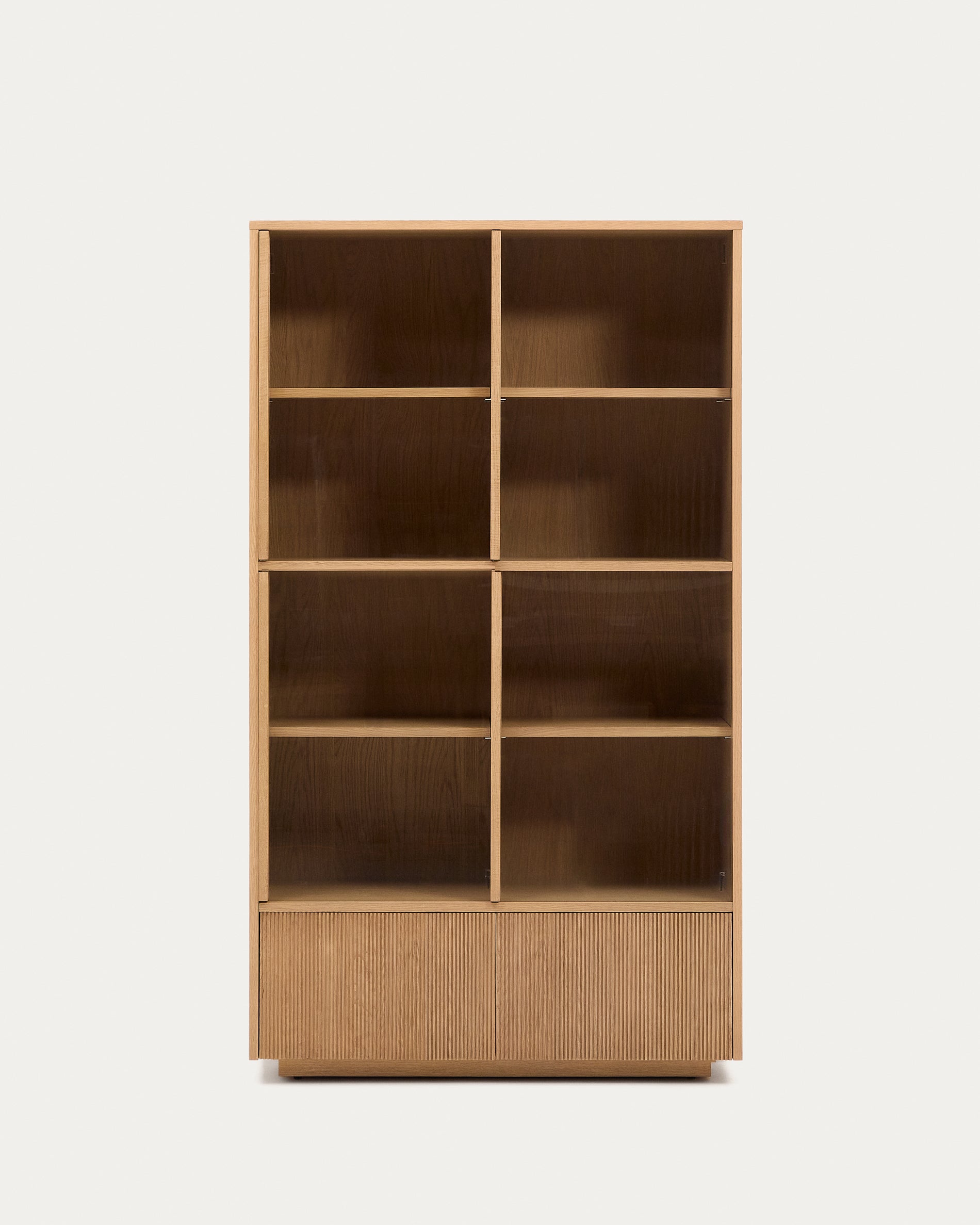 Helvine display cabinet 4 doors 2 drawers oak veneer and tempered glass 100 x 174 cm FSC 100% - Product View