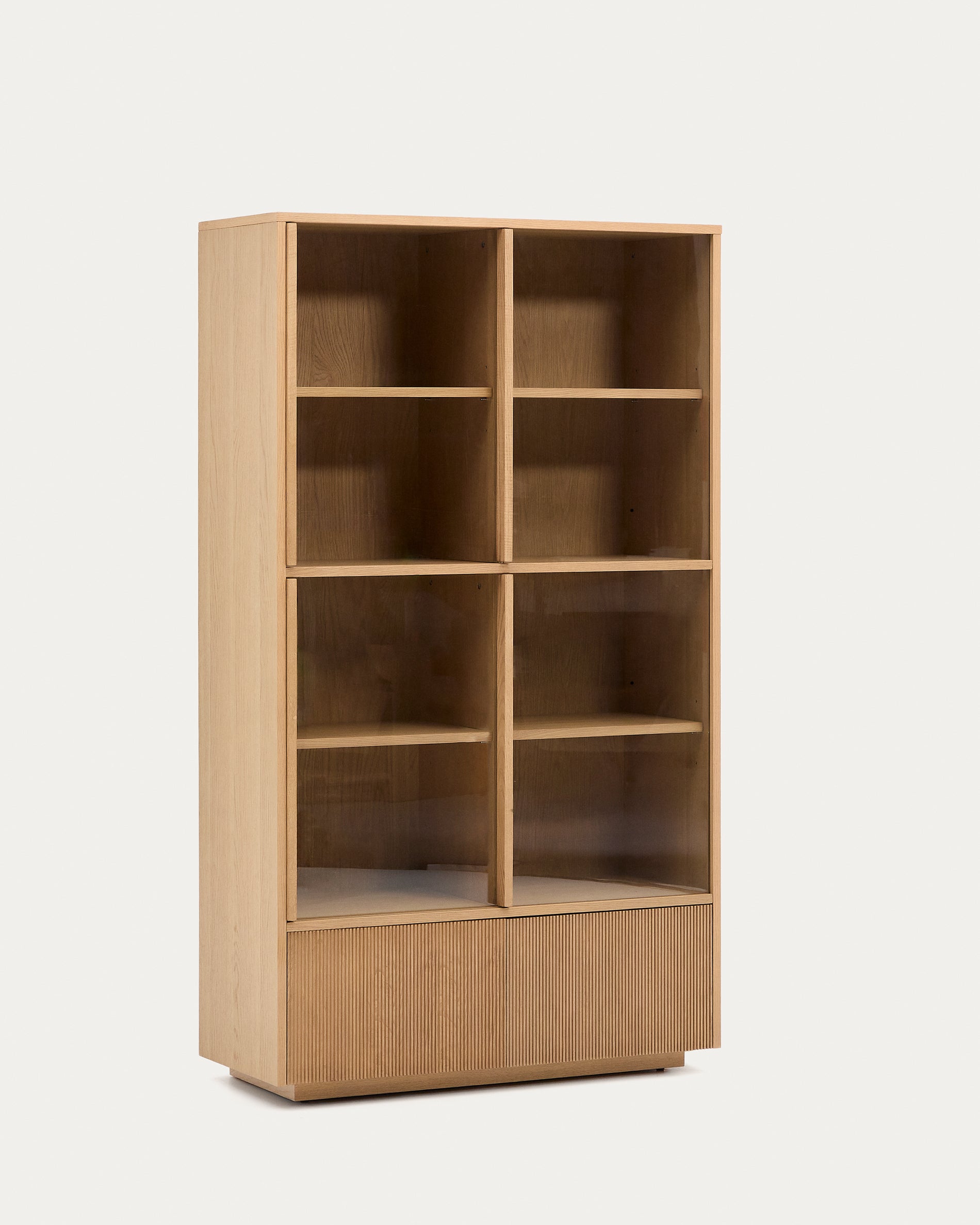Helvine display cabinet 4 doors 2 drawers oak veneer and tempered glass 100 x 174 cm FSC 100% - Product View