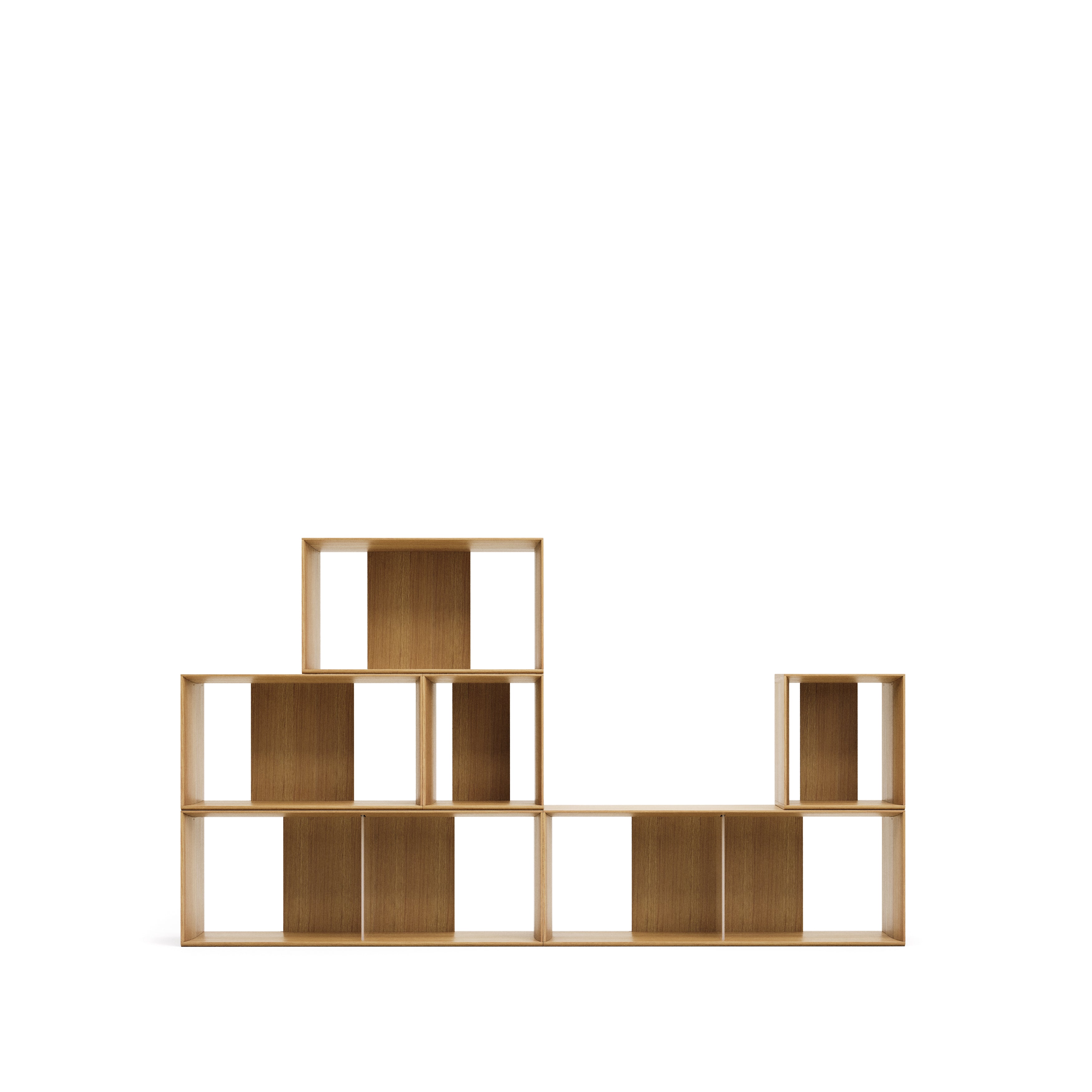 Litto set of 6 modular shelving units in oak wood veneer, 101 x 152 cm - Product Image