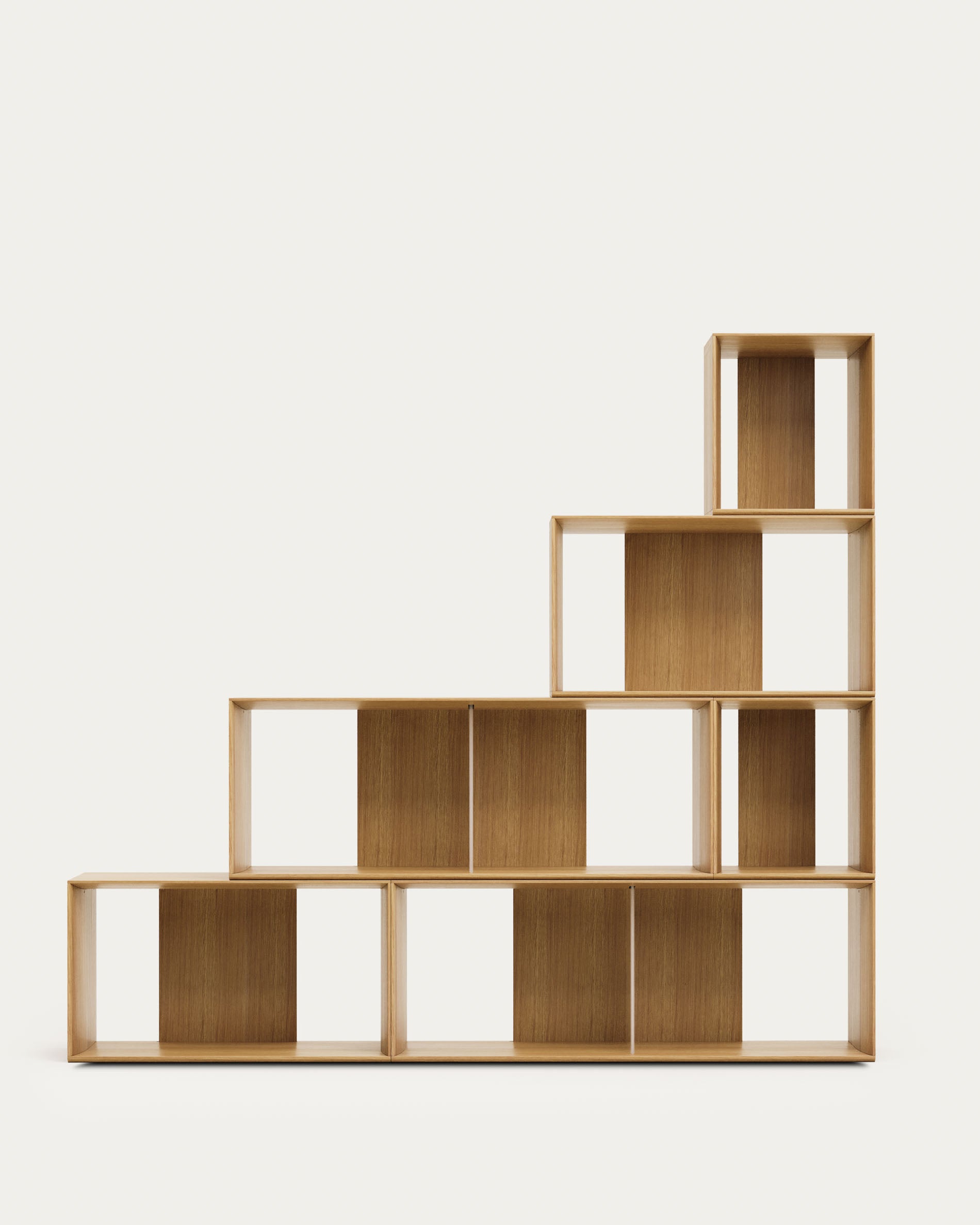 Litto set of 6 modular shelving units in oak wood veneer, 101 x 152 cm - Product View