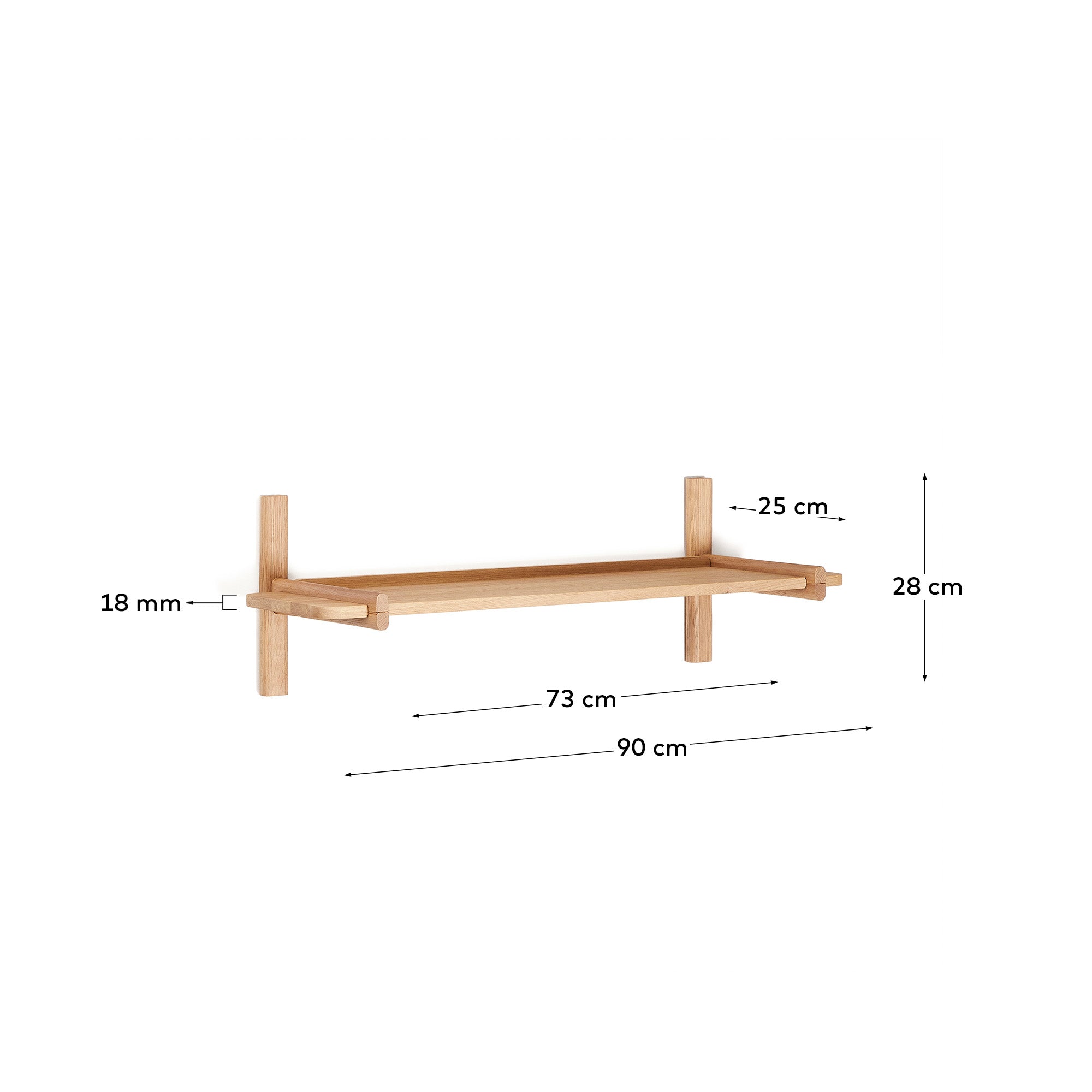 Sitra modular shelf, 1 solid oak wood shelf in a natural finish, 90 cm, FSC Mix Credit - Measurements