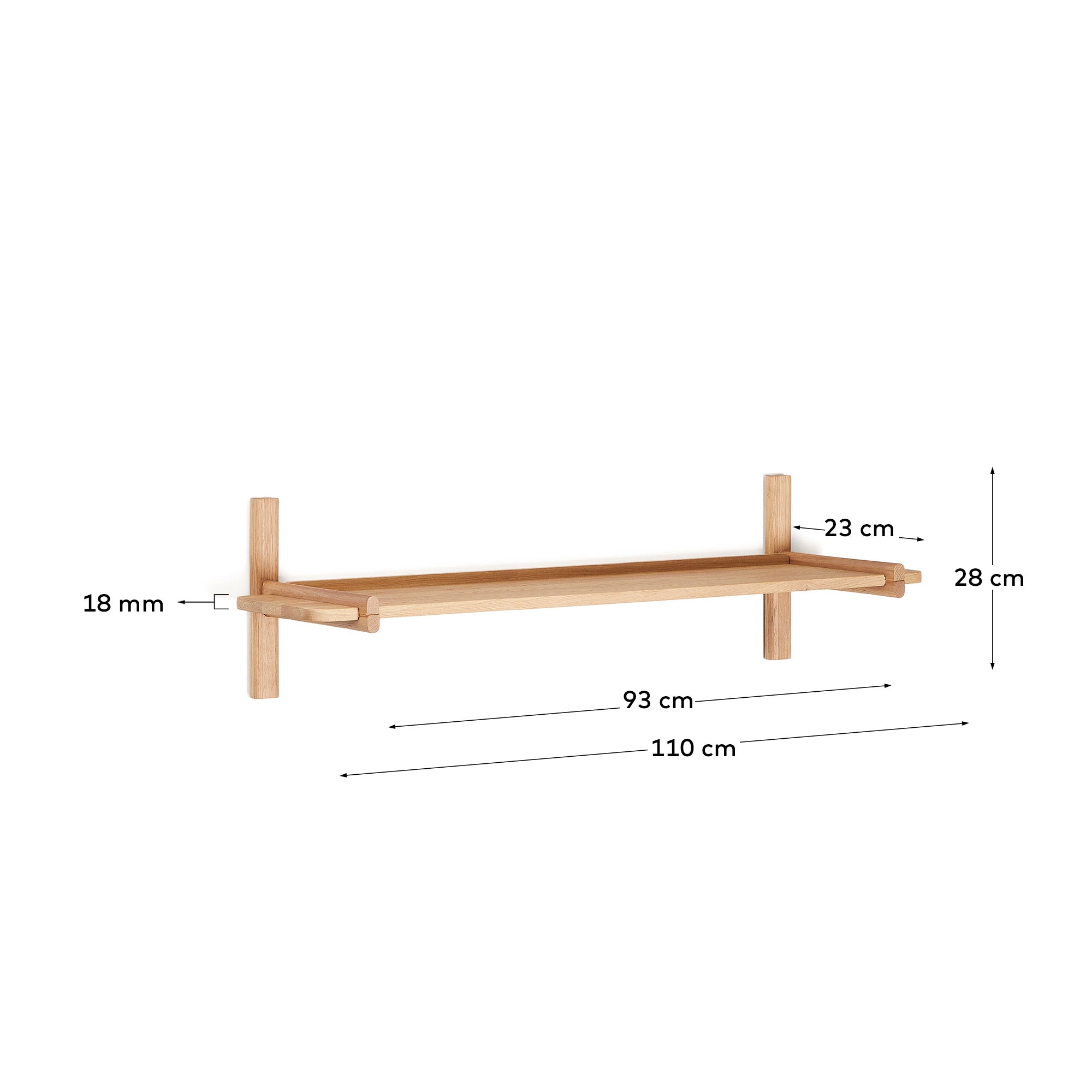 Sitra modular shelf, 1 solid oak wood shelf in a natural finish, 110 cm, FSC Mix Credit - Measurements
