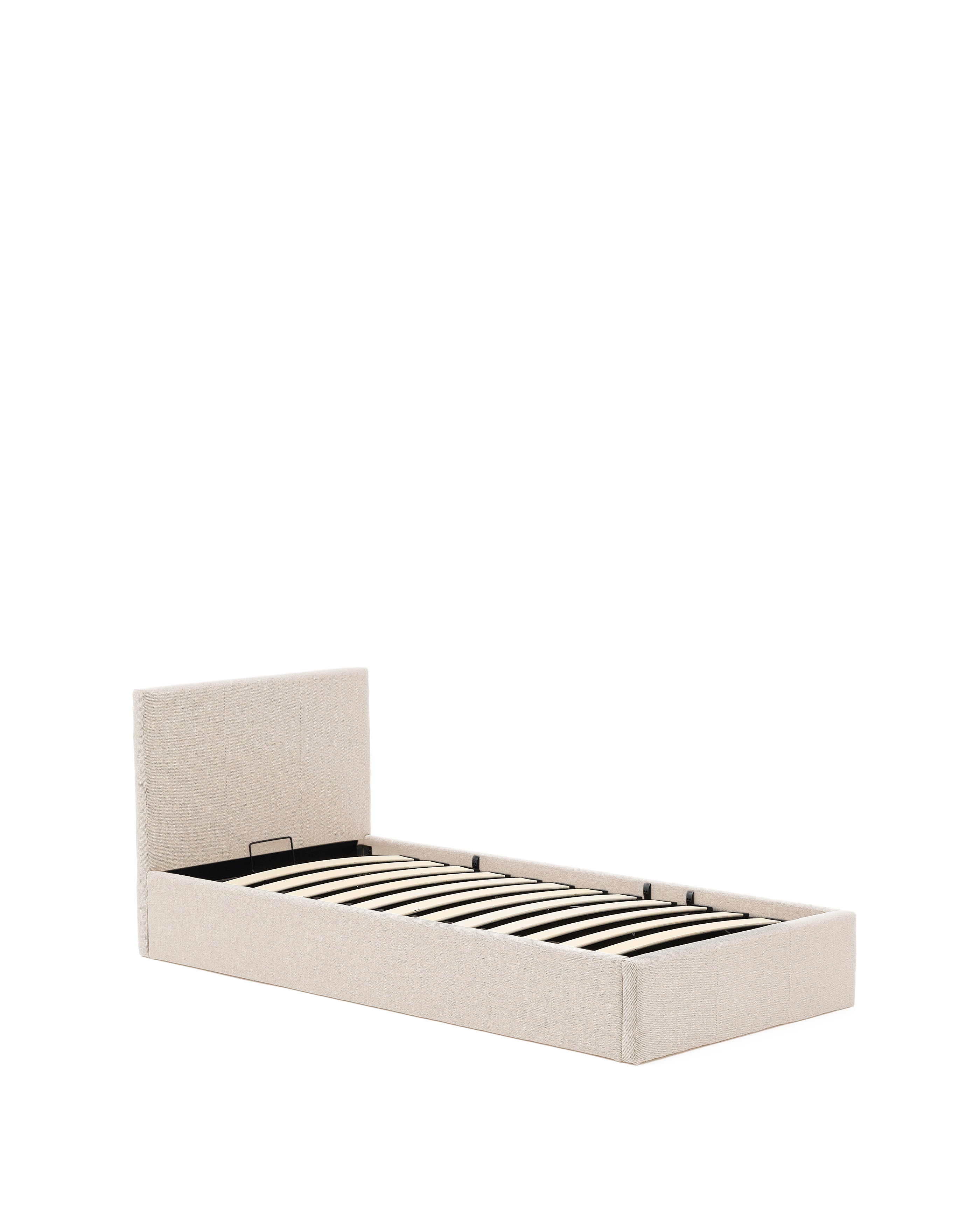Nahiri beige chenille bed with storage base for 90 x 200cm mattress - Product Image