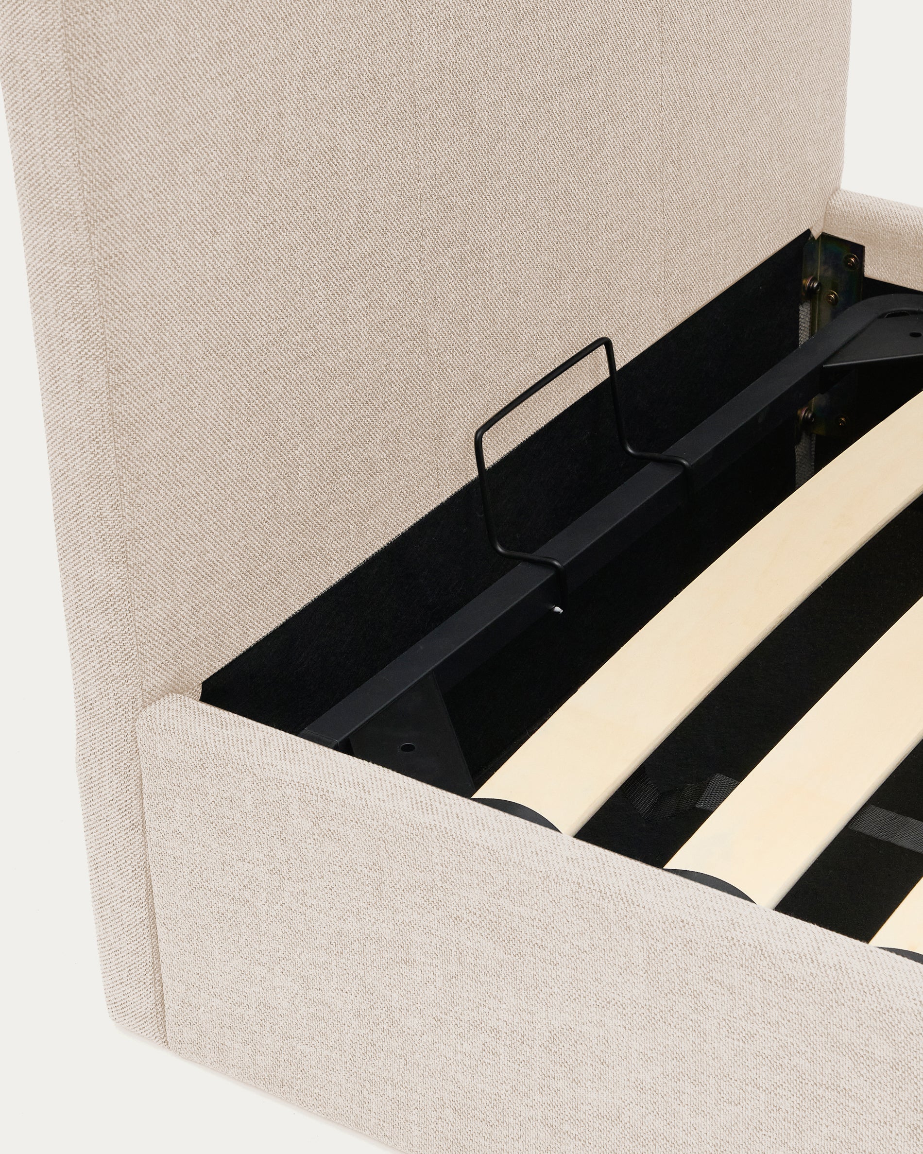 Nahiri beige chenille bed with storage base for 90 x 200cm mattress - Detail
