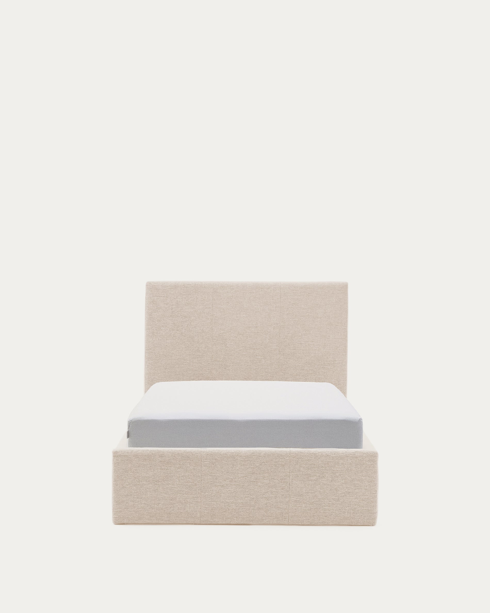 Nahiri beige chenille bed with storage base for 90 x 200cm mattress - Product View