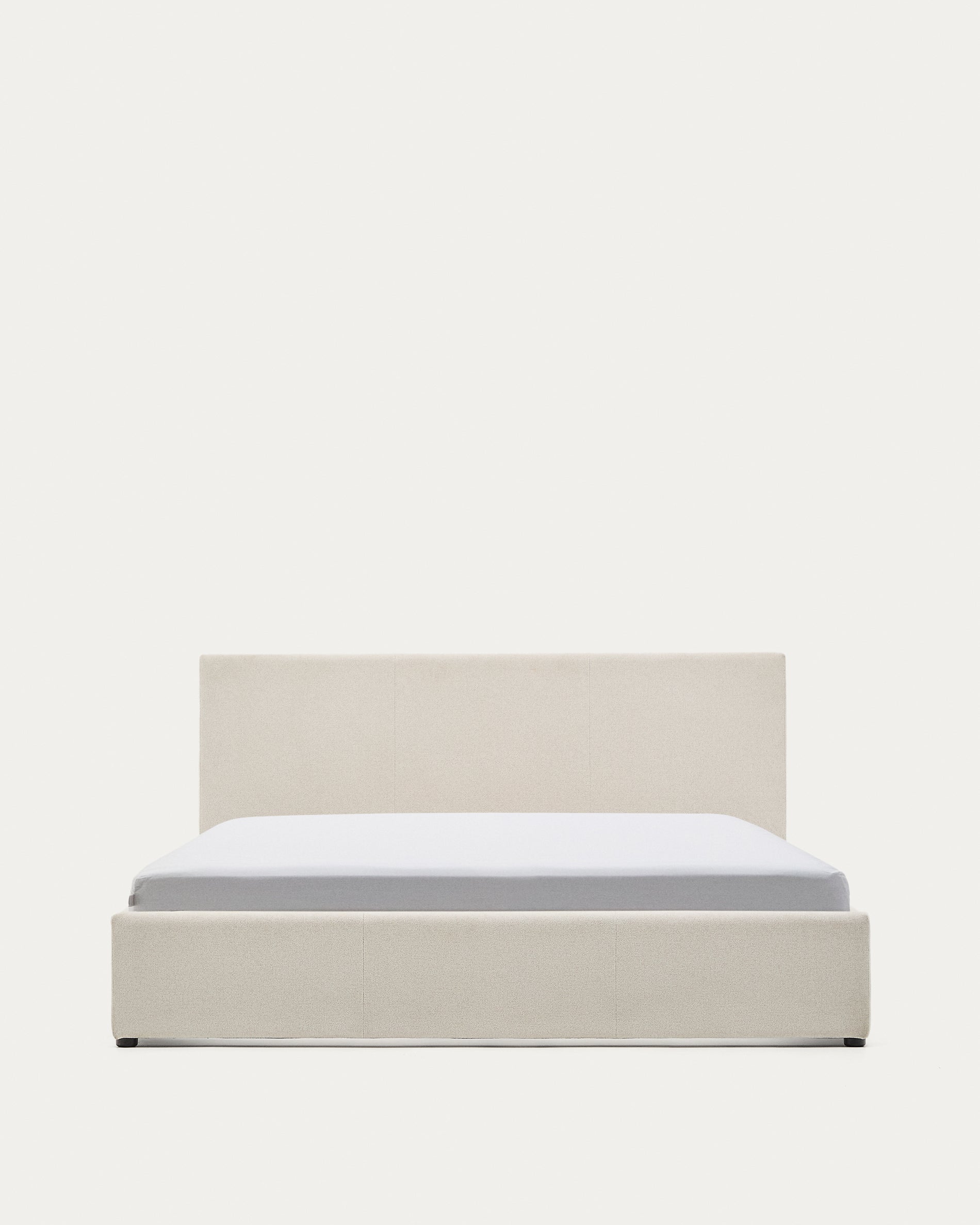 Nahiri beige chenille bed with storage base for 150 x 200cm mattress - Product View