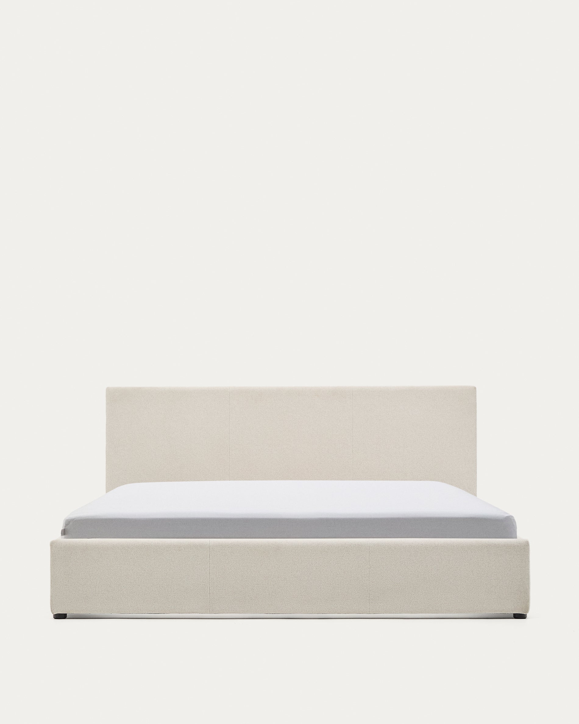 Nahiri beige chenille bed with storage base for 180 x 200cm mattress - Product View