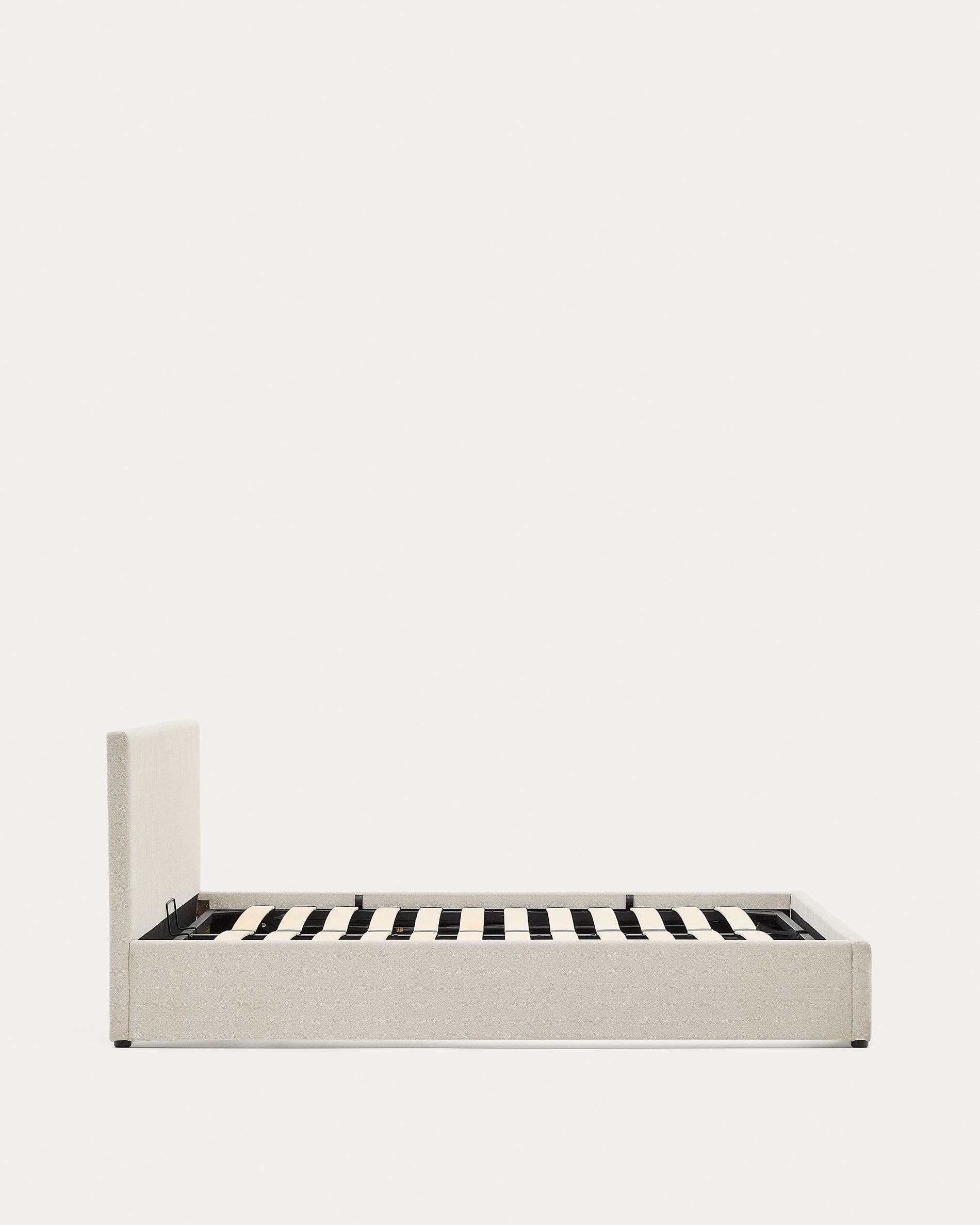 Nahiri beige chenille bed with storage base for 180 x 200cm mattress - Product View