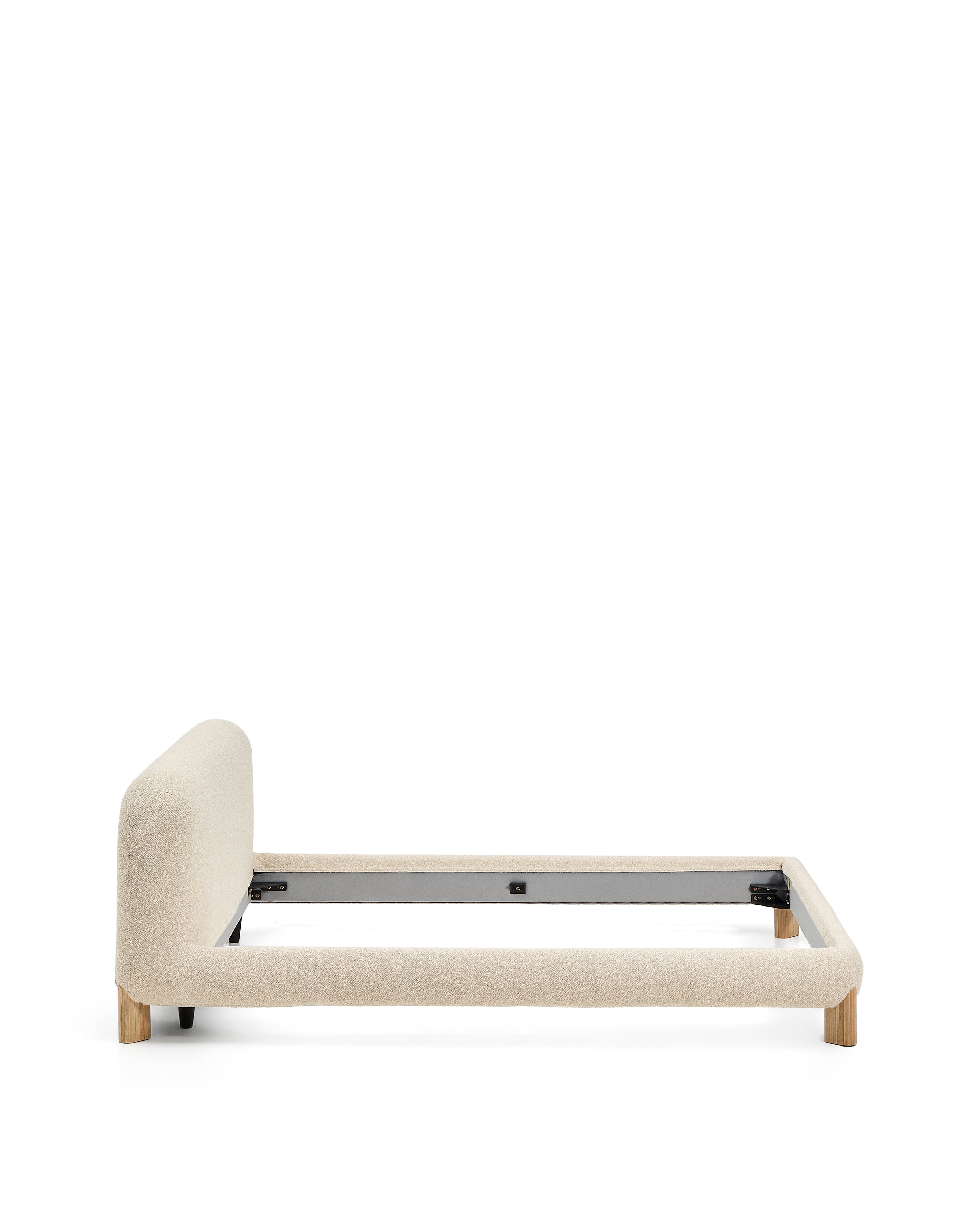 Odina ecru bouclé bed with removable cover and solid ash wood legs with natural finish for 160 x 200cm mattress - Product Image