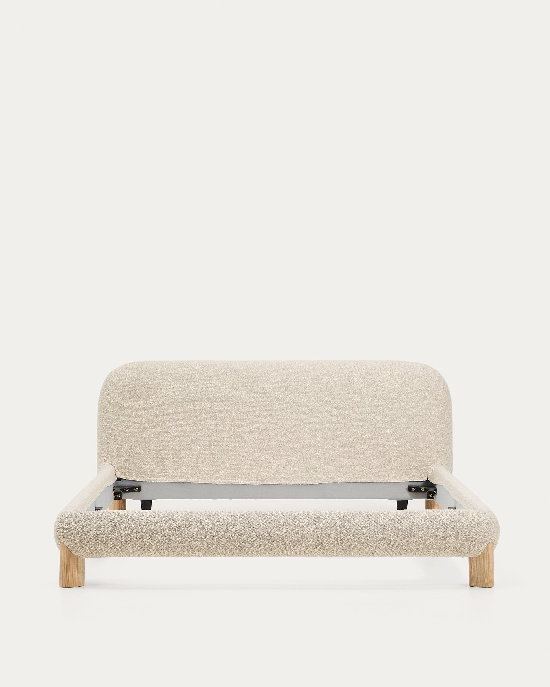 Odina ecru bouclé bed with removable cover and solid ash wood legs with natural finish for 160 x 200cm mattress - Product View