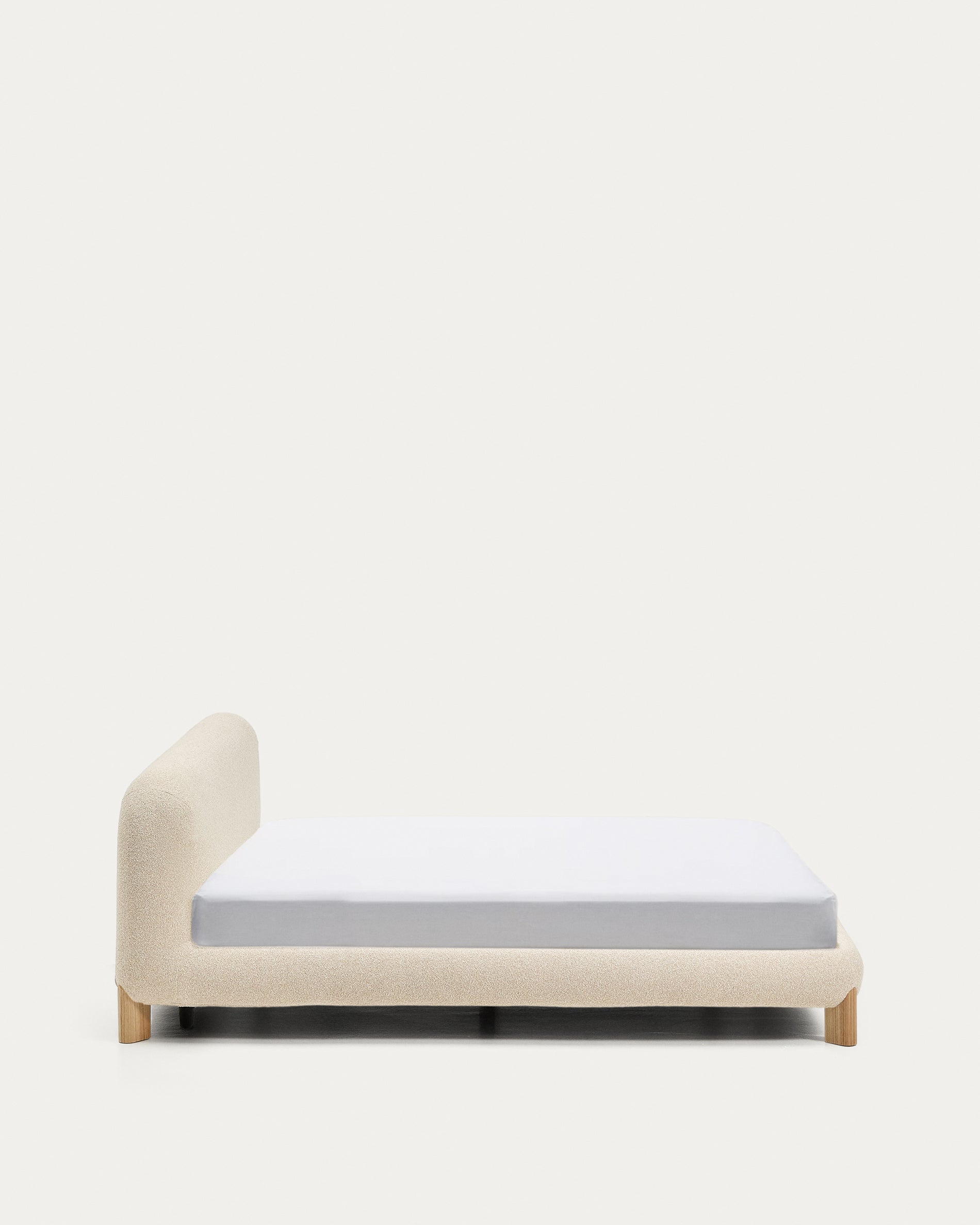 Odina ecru bouclé bed with removable cover and solid ash wood legs with natural finish for 180 x 200cm mattress - Product View