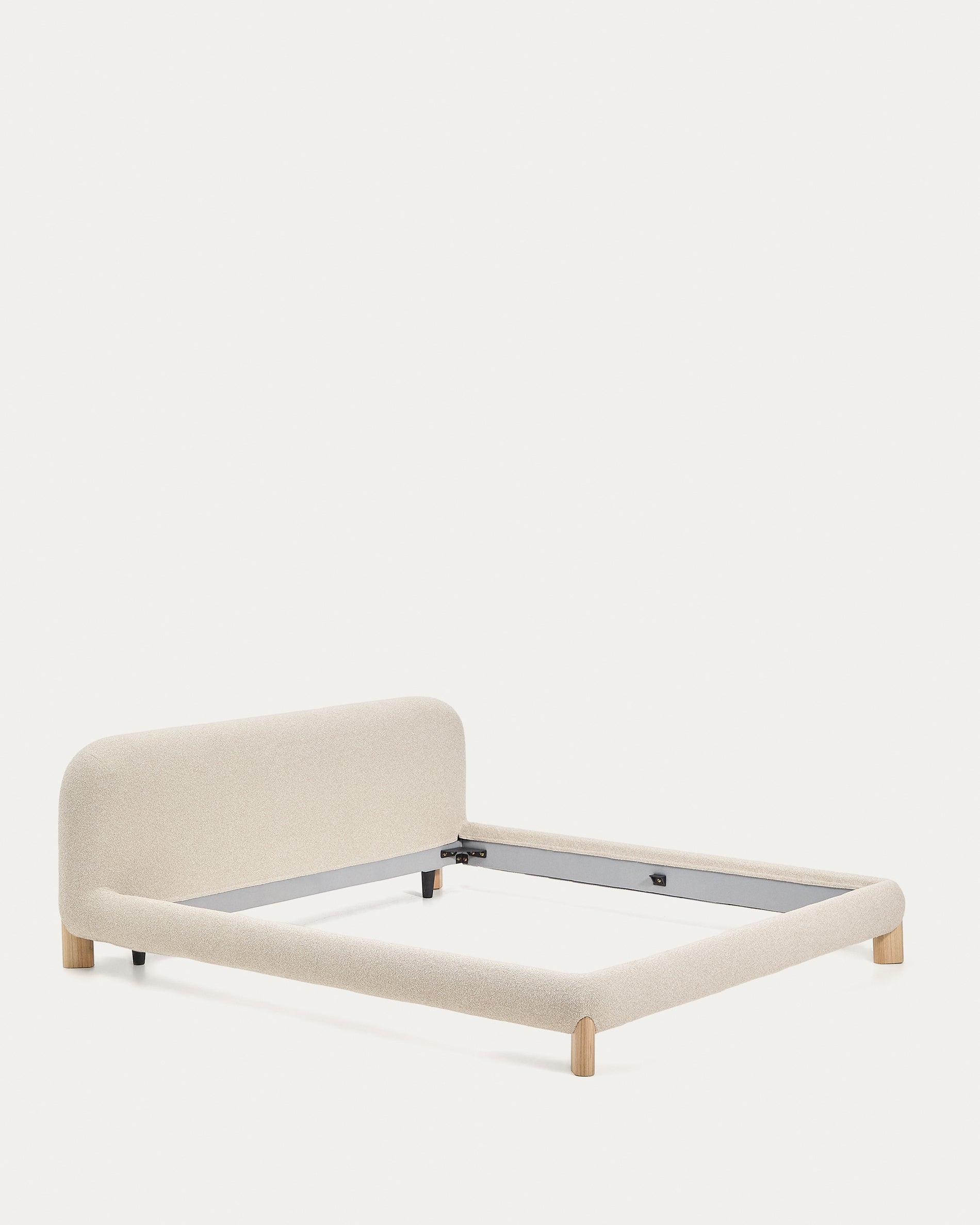 Odina ecru bouclé bed with removable cover and solid ash wood legs with natural finish for 180 x 200cm mattress - Product View