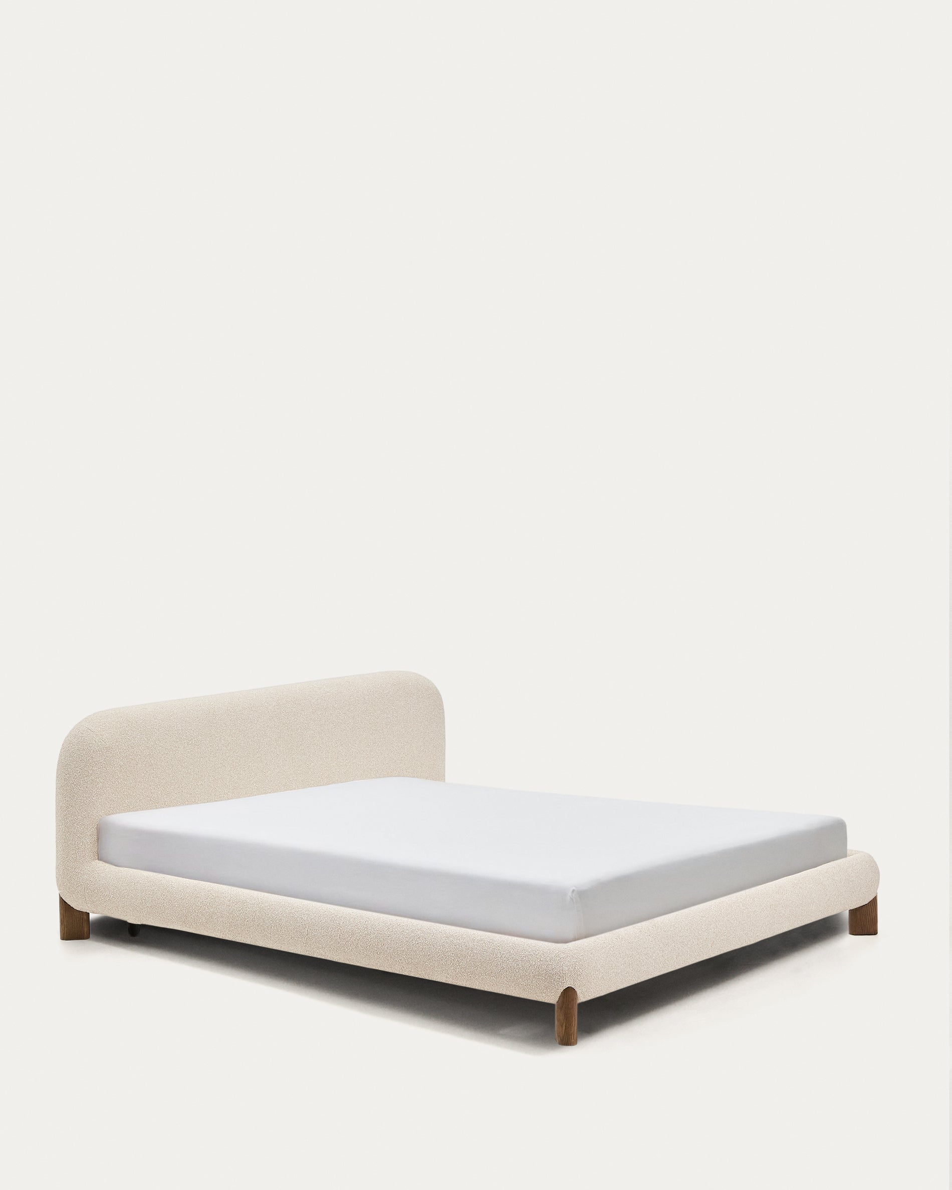 Odina ecru bouclé bed with removable cover and solid ash wood legs with walnut finish for 180 x 200cm mattress - Product View