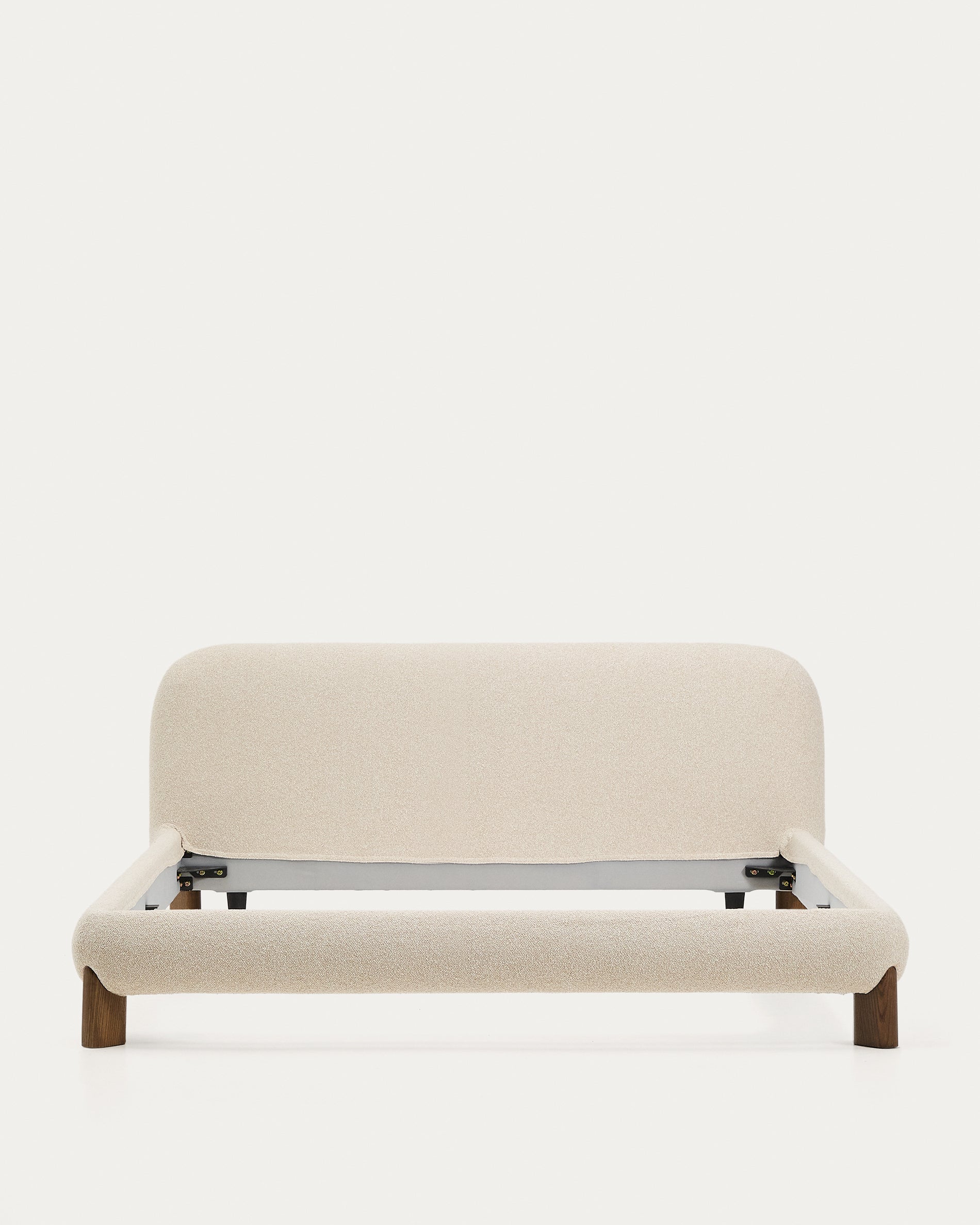 Odina ecru bouclé bed with removable cover and solid ash wood legs with walnut finish for 180 x 200cm mattress - Product View