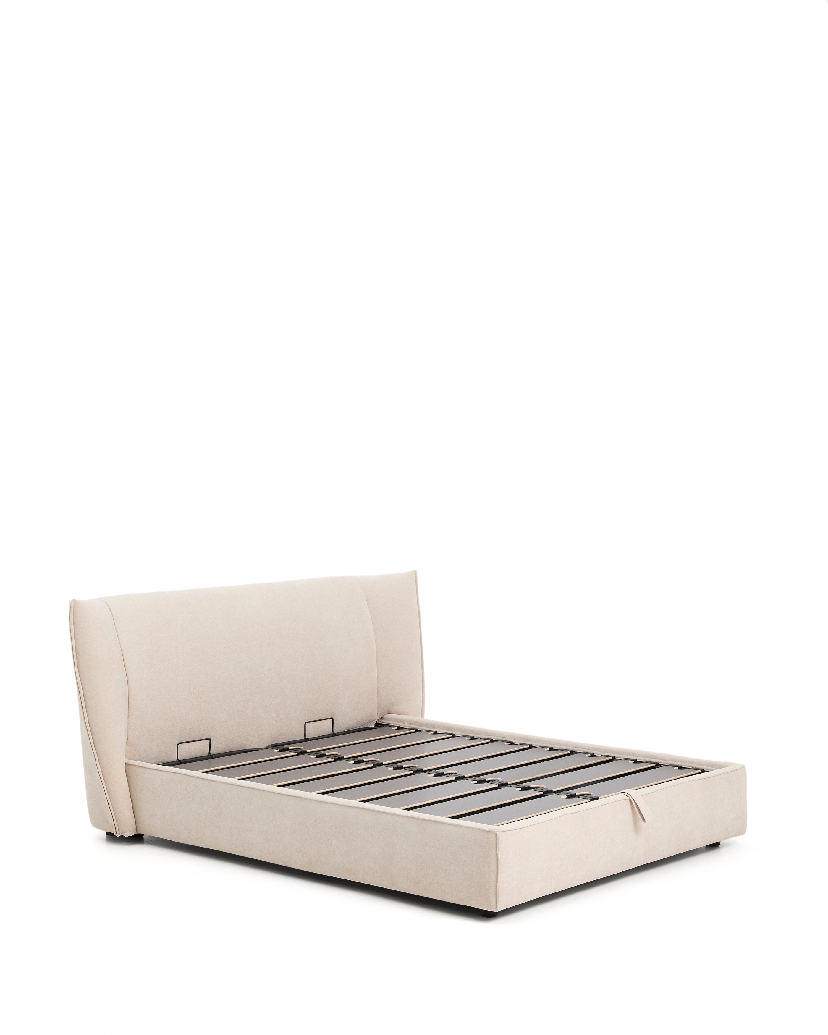 Arvian beige chenille bed with storage base and removable covers for mattress 160 x 200cm - Product Image