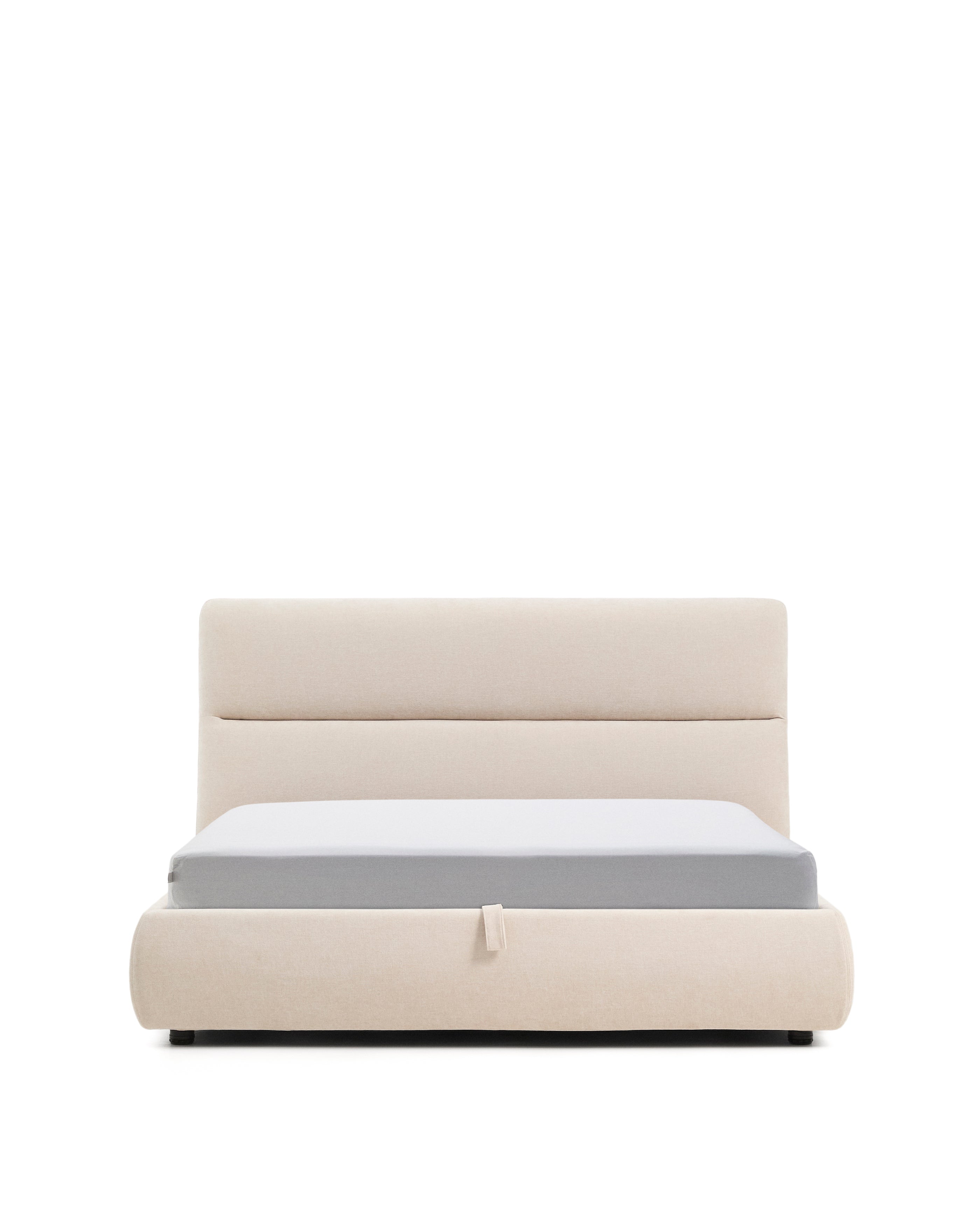 Dafra beige chenille bed with storage base and removable covers for mattress 160 x 200cm - Product Image