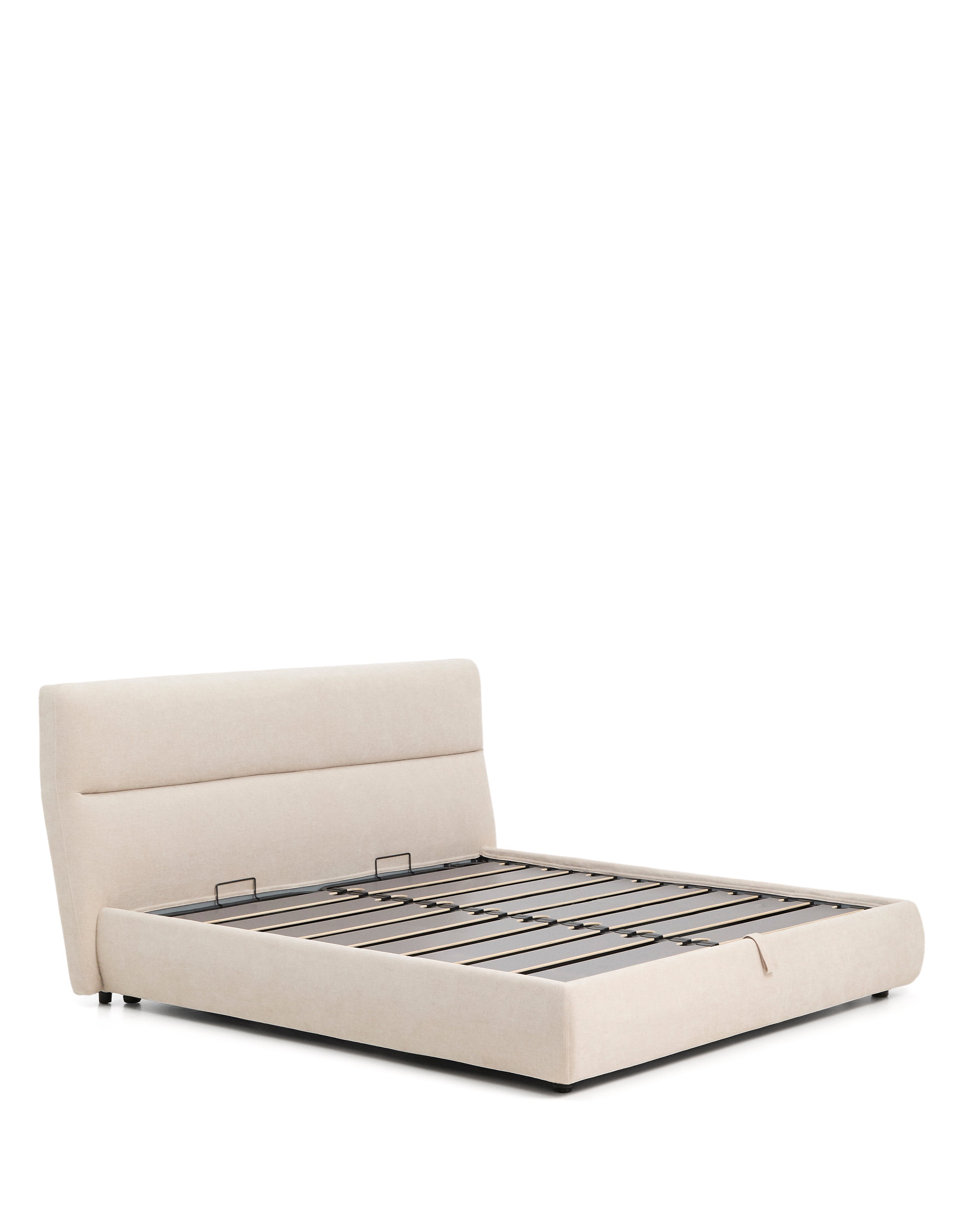 Dafra beige chenille bed with storage base and removable covers for mattress 180 x 200cm - Product Image