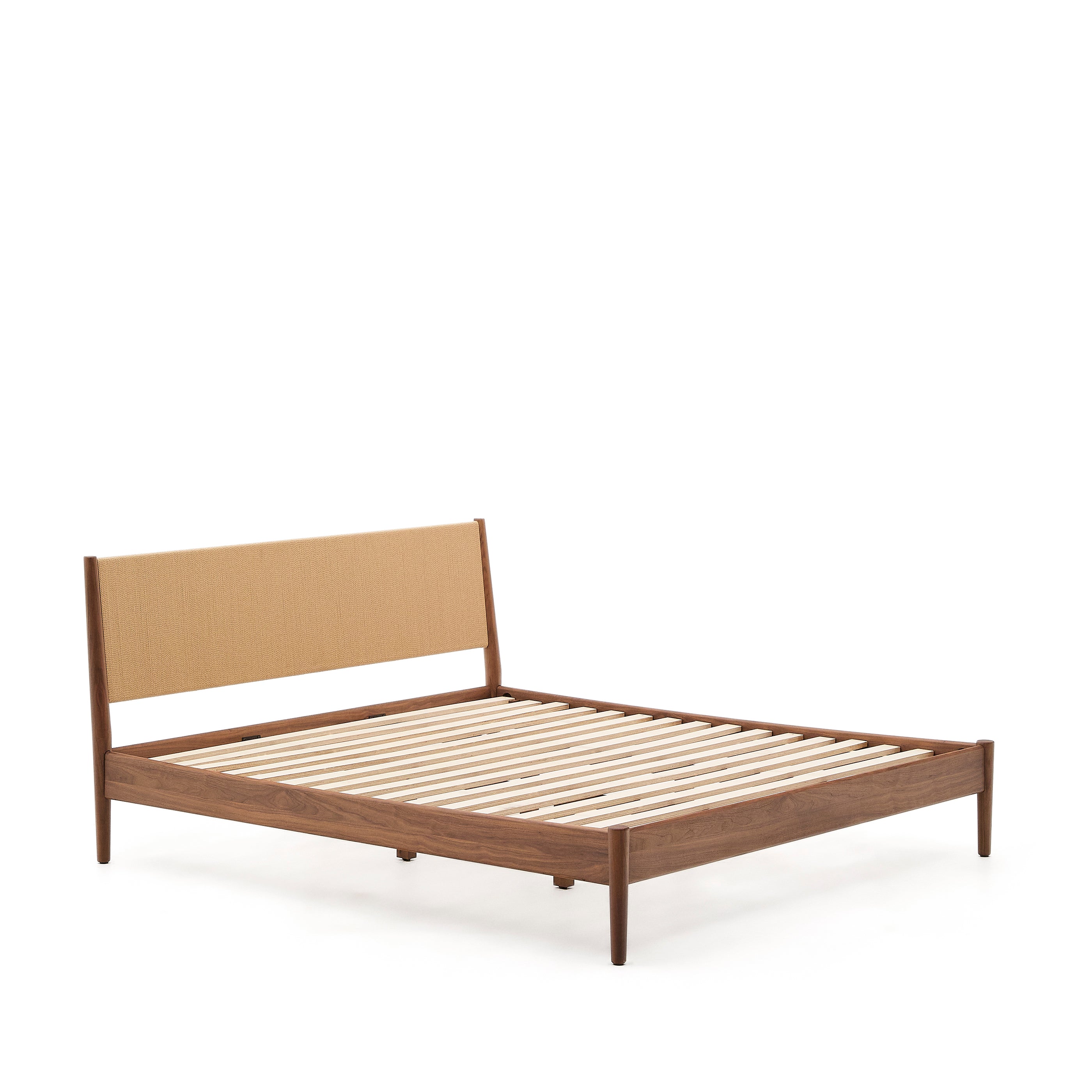 Elan bed in veneer and solid walnut wood with cord mattress 180 x 200 cm FSC Mix Credit - Product Image