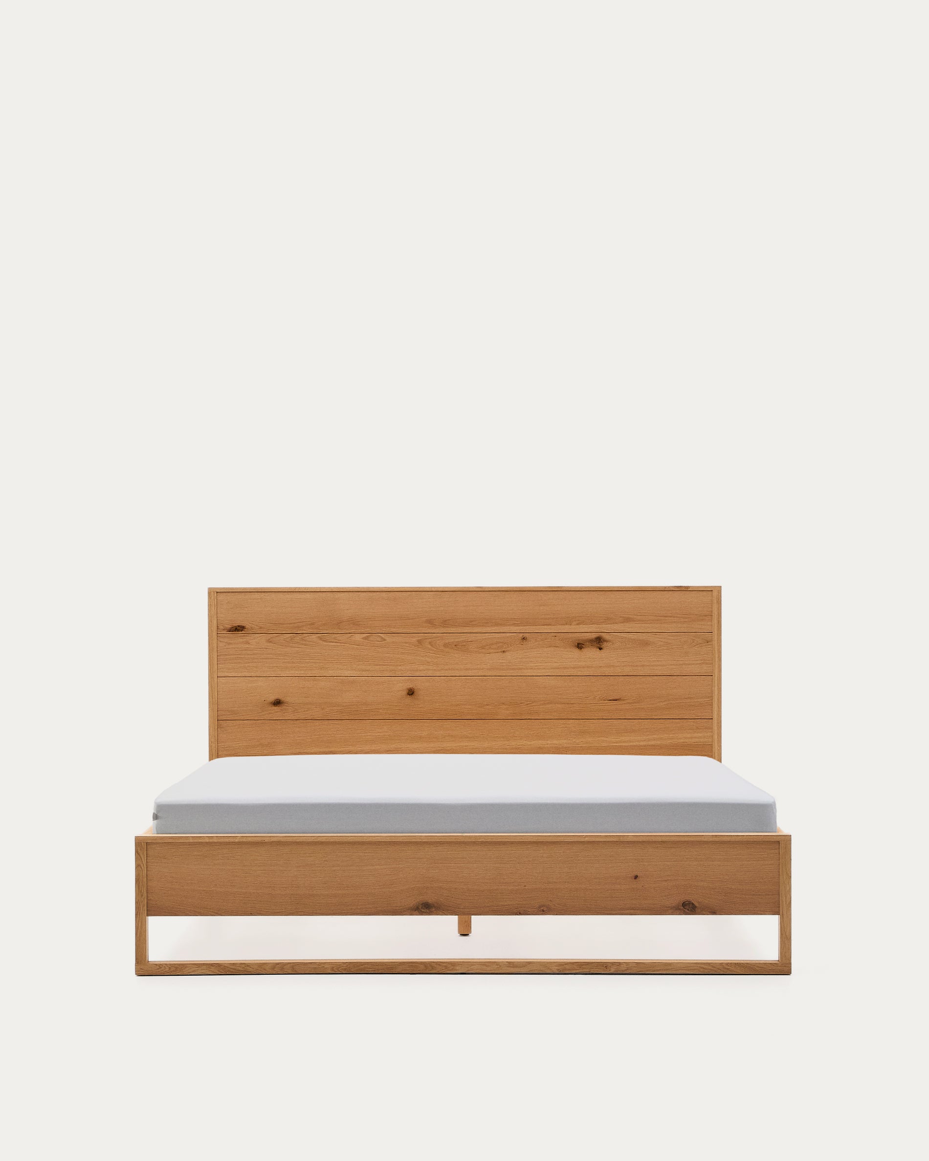Alguema bed in oak veneer with natural finish for 160 x 200cm mattress - Product View