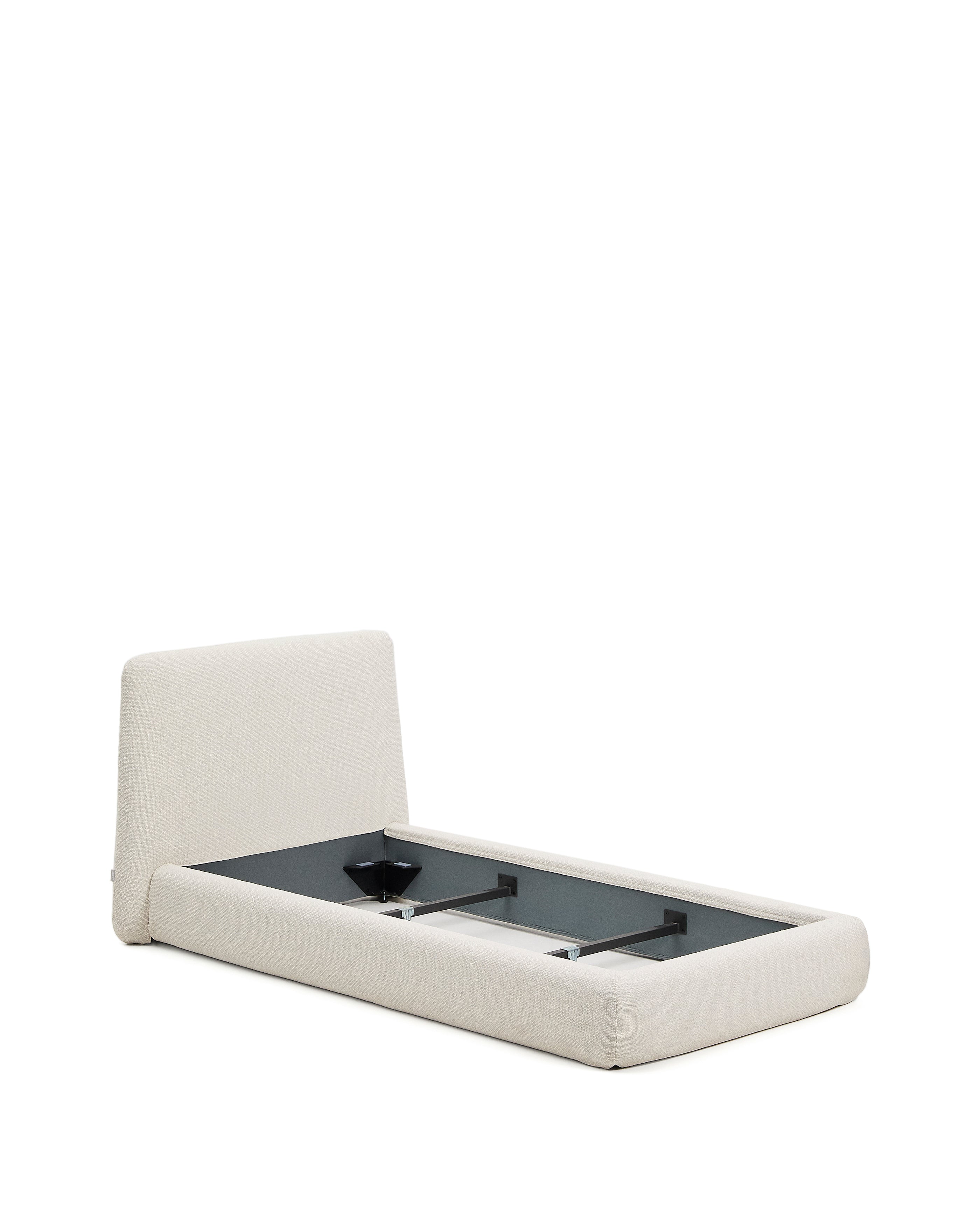 Martina bed with removable cover in ecru chenille for mattress 90 x 200cm - Product Image