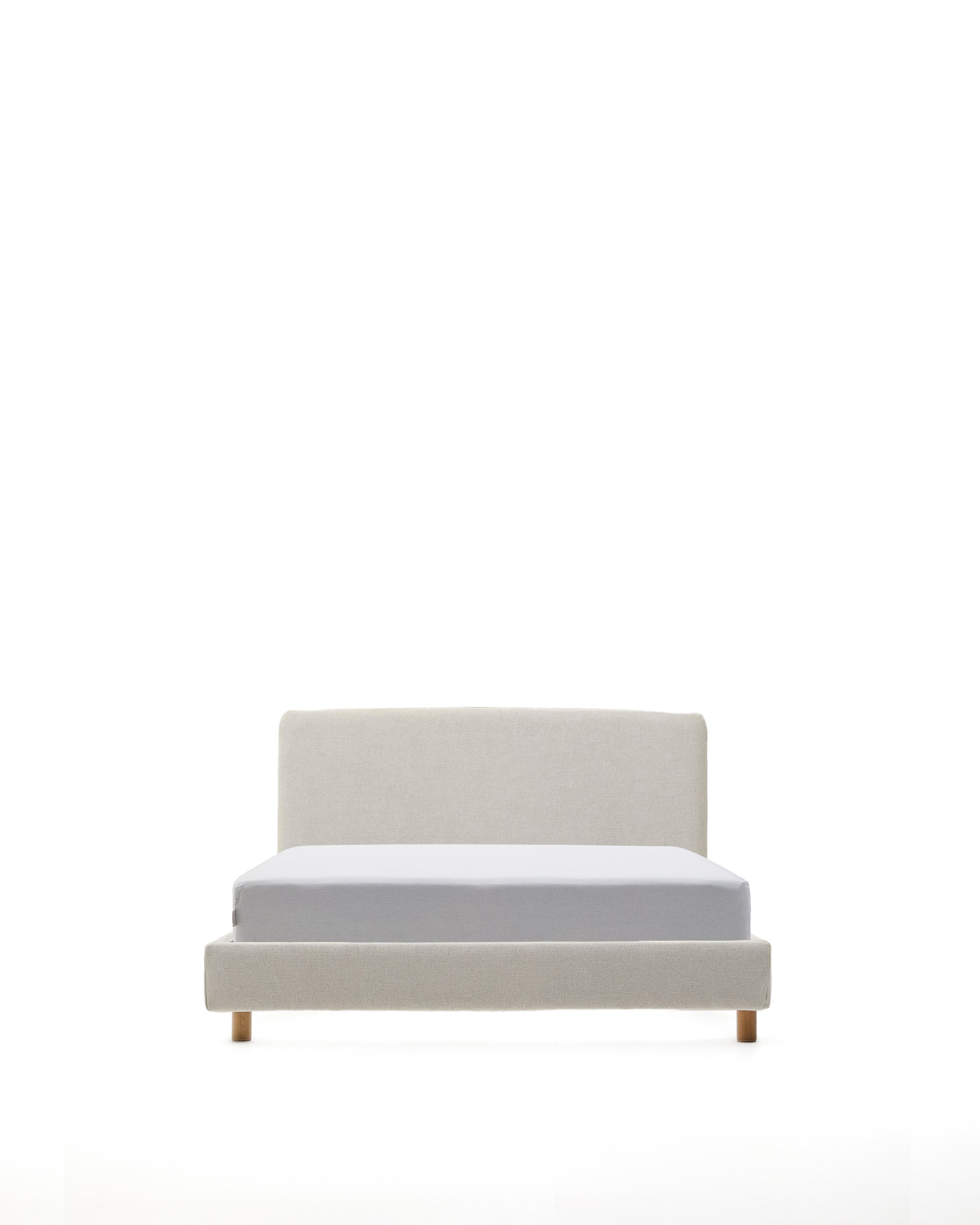 Pearl chenille Valma bed with removable cover and solid beech wood legs for a 90 x 200 cm mattress - Product Image