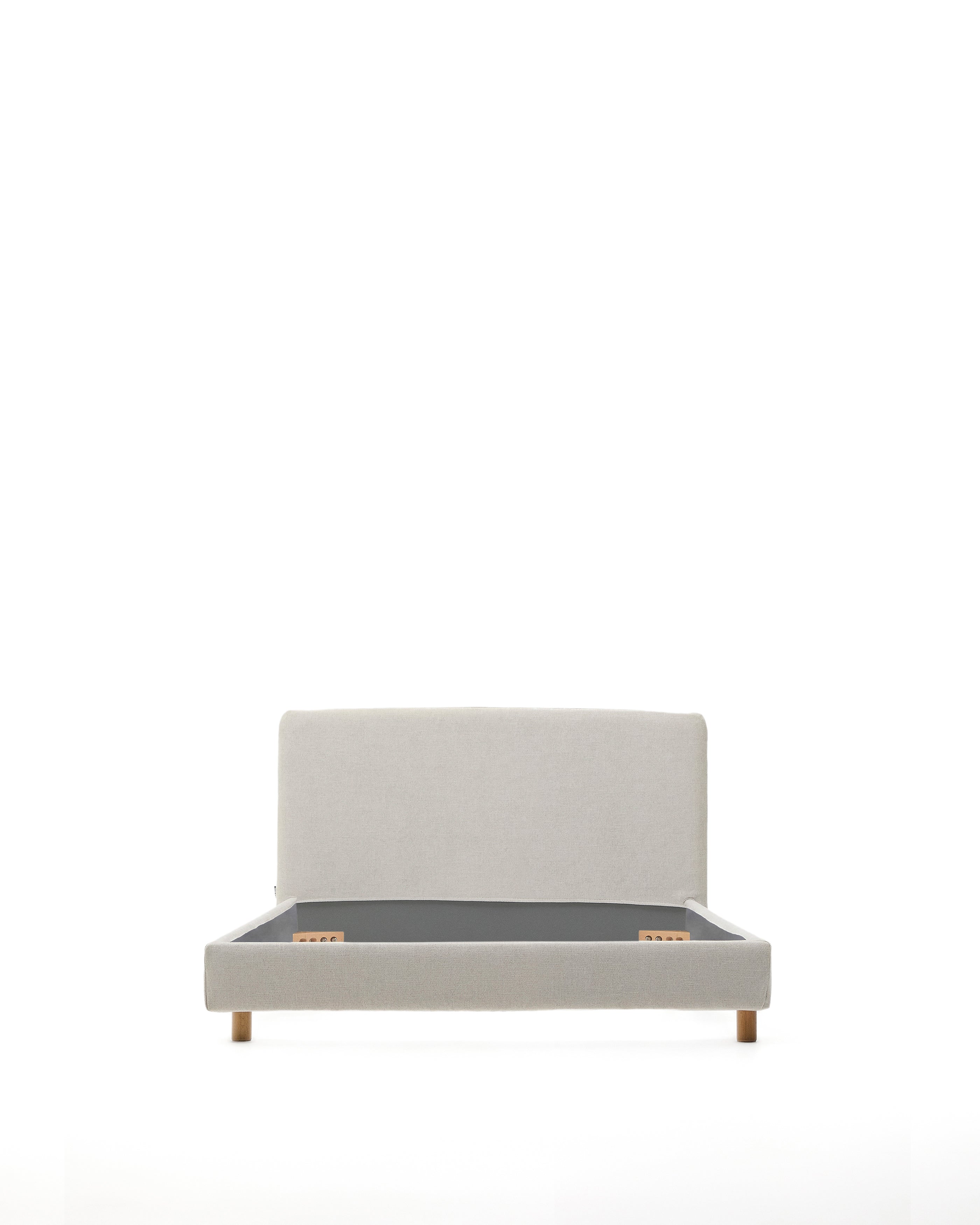 Pearl chenille Valma bed with removable cover and solid beech wood legs for a 90 x 200 cm mattress - Product Image