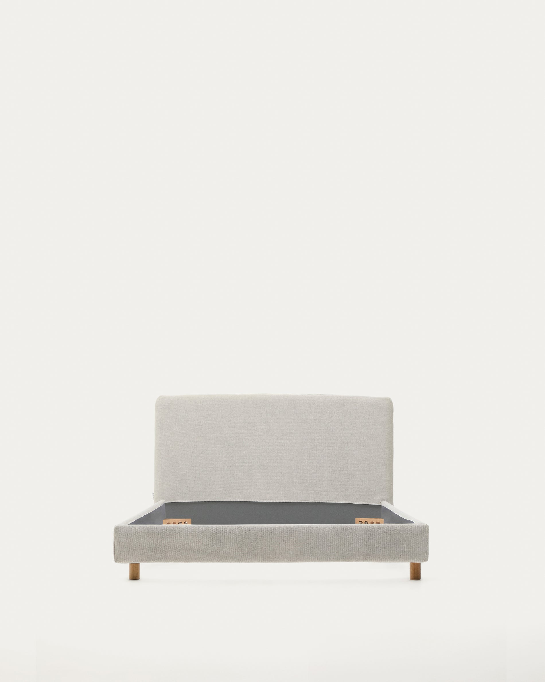 Pearl chenille Valma bed with removable cover and solid beech wood legs for a 90 x 200 cm mattress - Product View