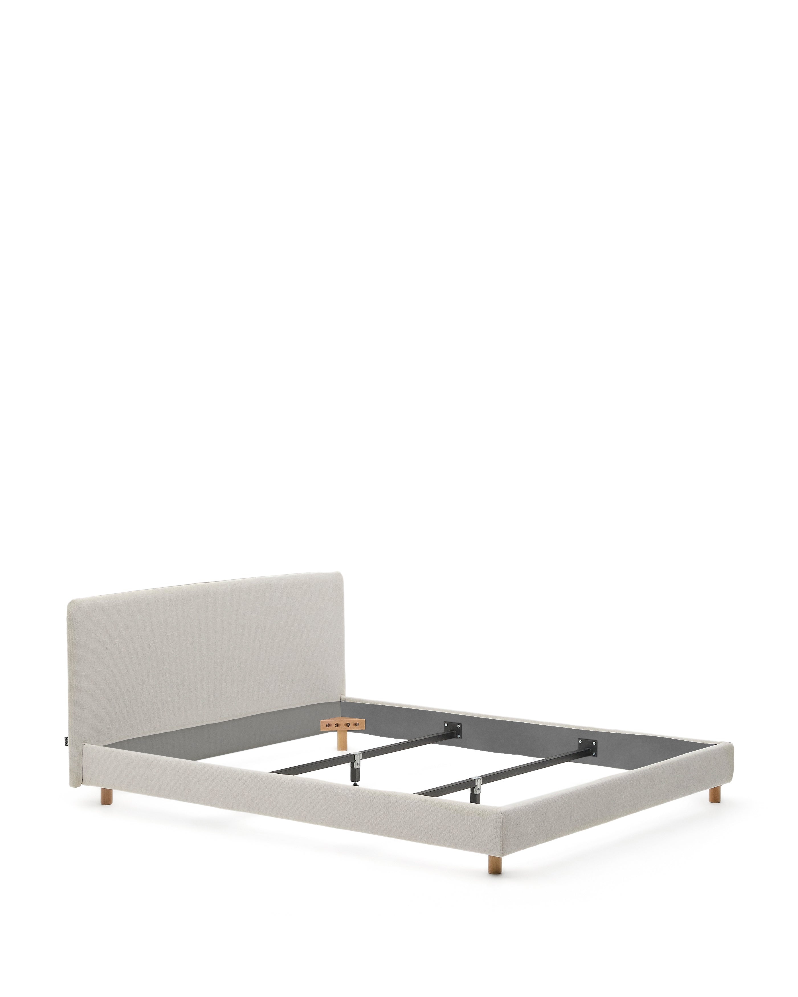 Pearl chenille Valma bed with removable cover and solid beech wood legs for a 160 x 200 cm mattress - Product Image