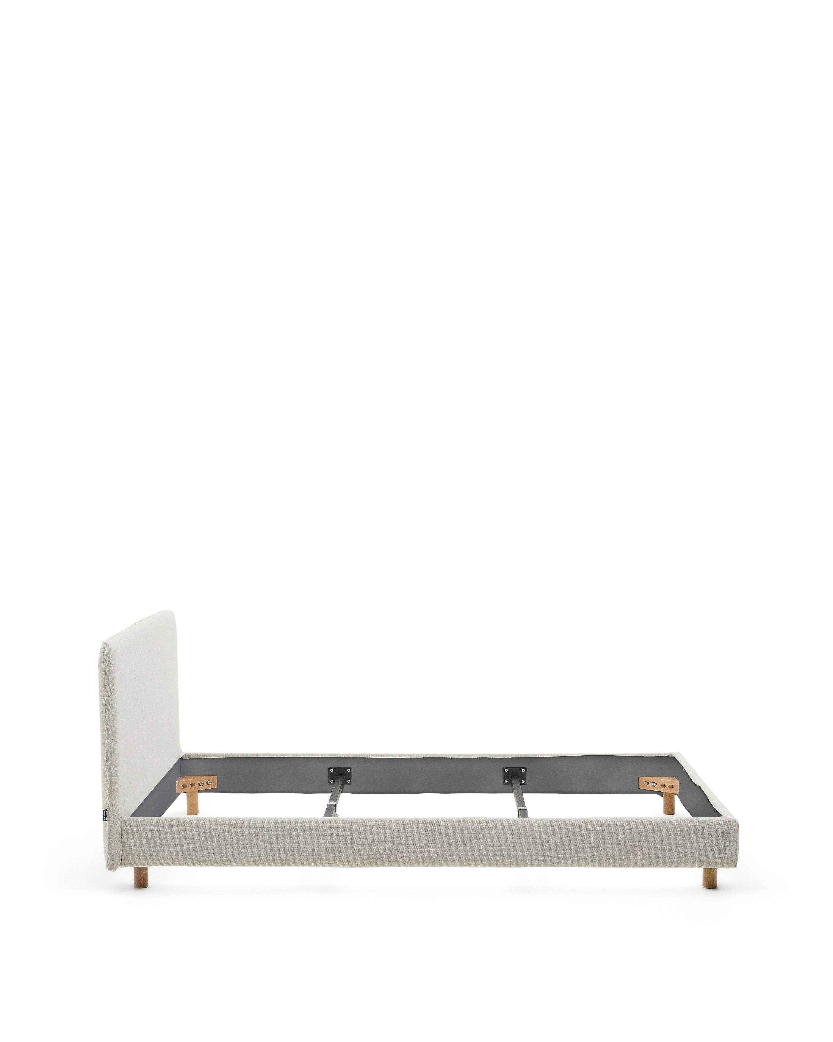 Pearl chenille Valma bed with removable cover and solid beech wood legs for a 160 x 200 cm mattress - Product Image