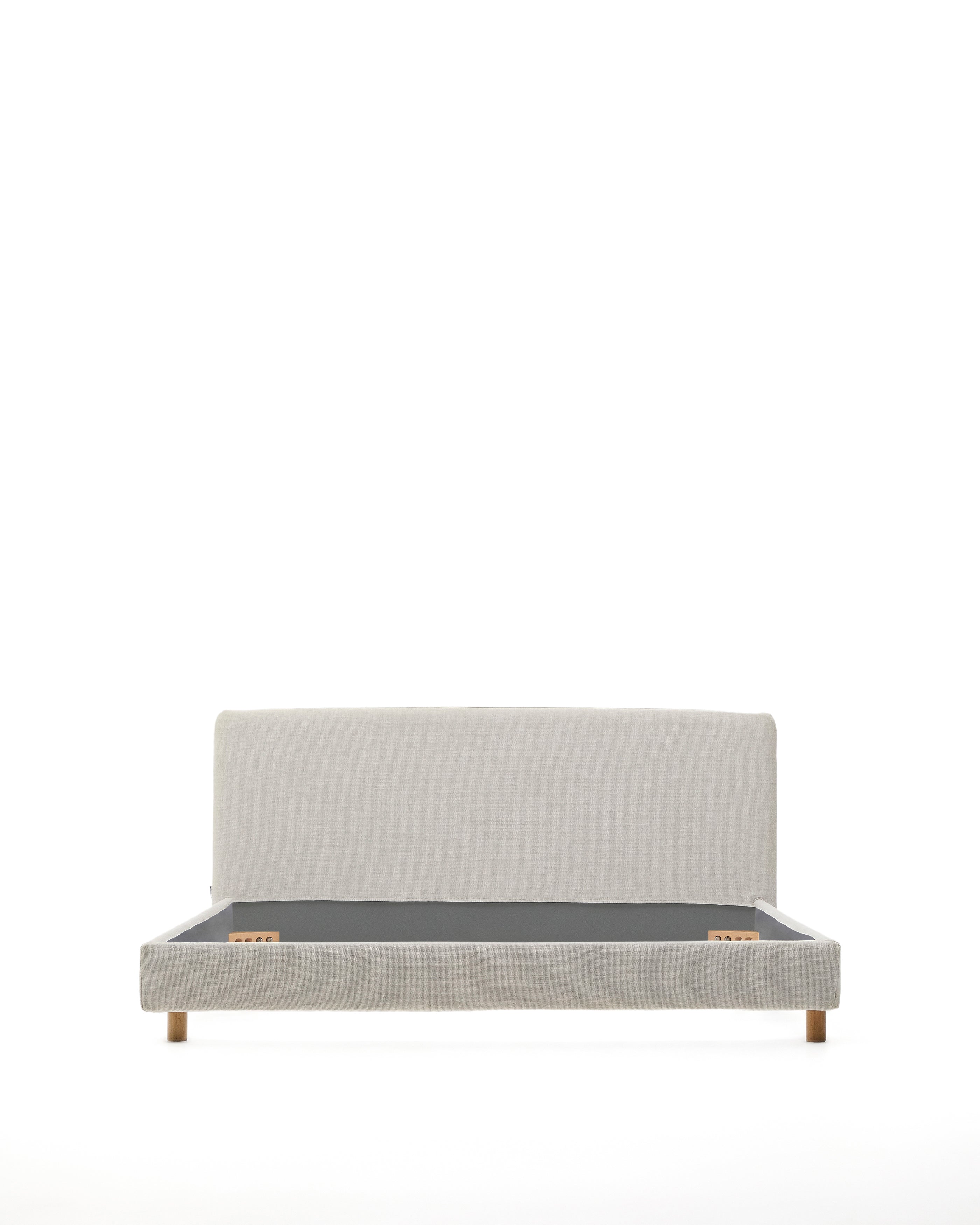 Pearl chenille Valma bed with removable cover and solid beech wood legs for a 160 x 200 cm mattress - Product Image