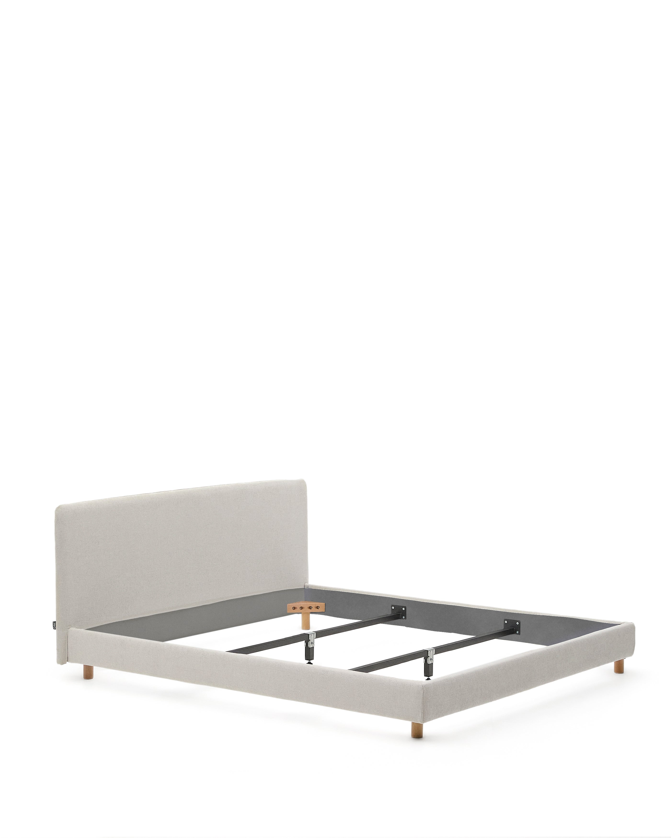 Pearl chenille Valma bed with removable cover and solid beech wood legs for a 180 x 200 cm mattress - Product Image