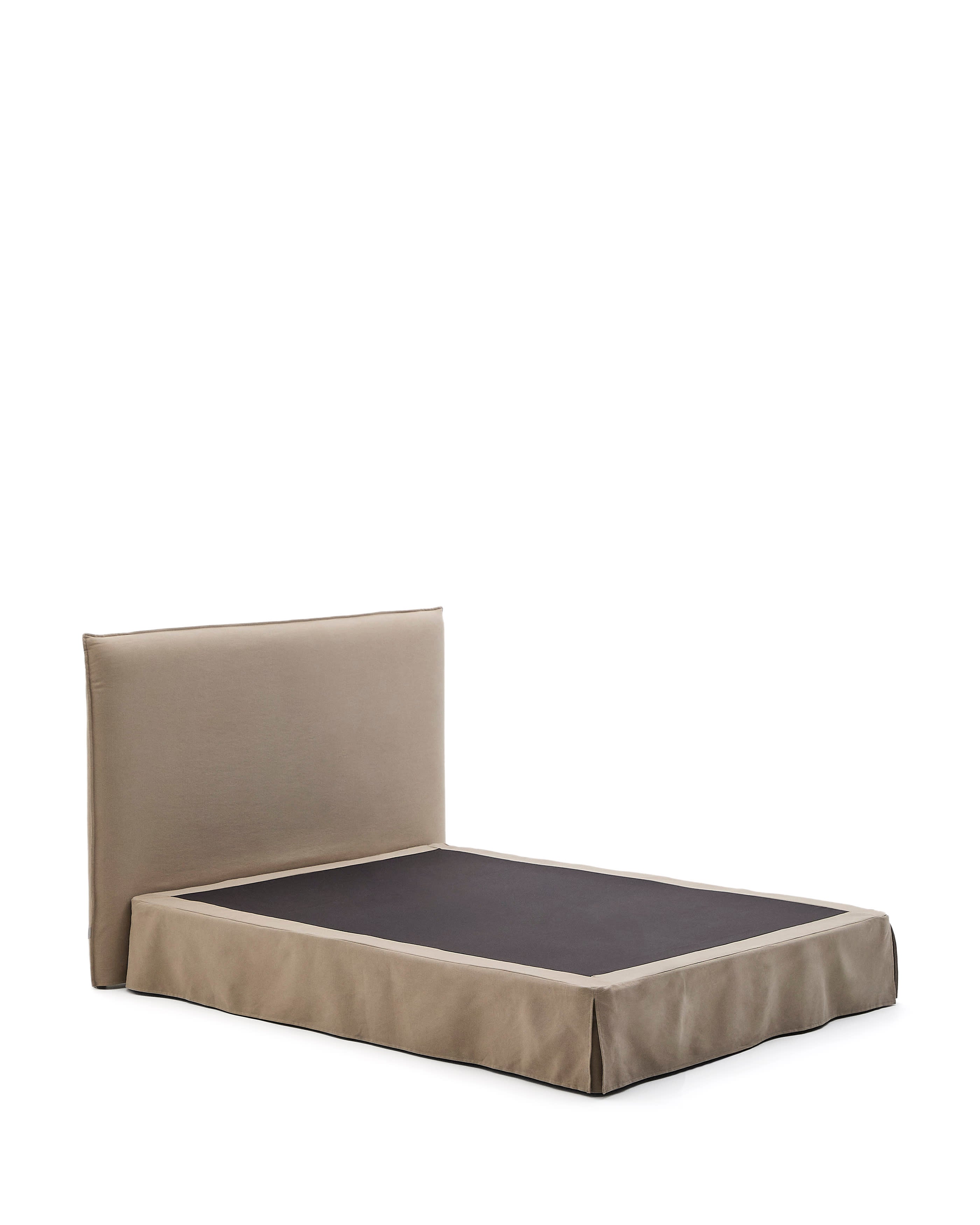 Jaira bed with removable linen and cotton cover in taupe for a 150 x 190 cm FSC Mix Credit mattress