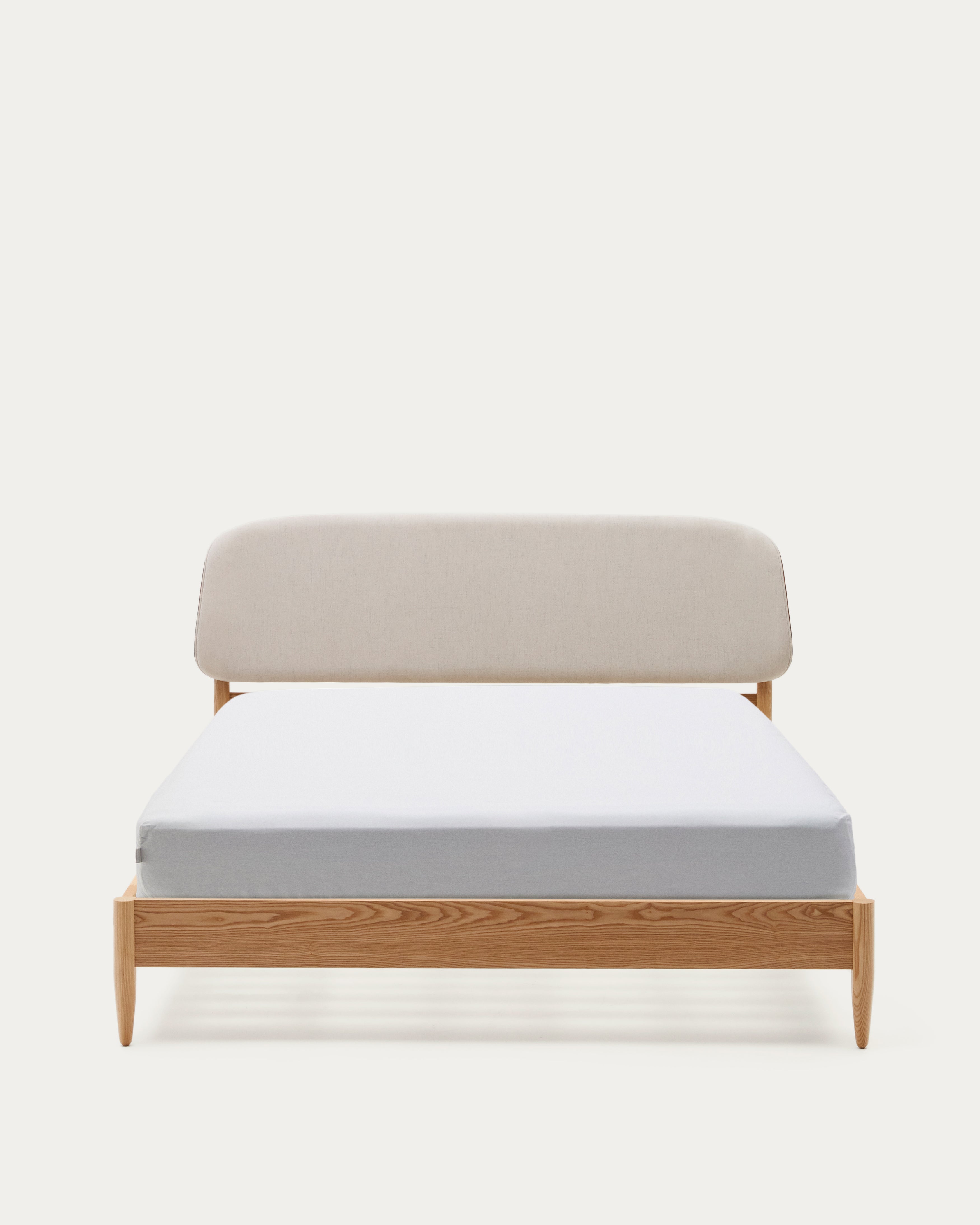 Octavia bed in ash plywood and white upholstered headboard FSC Mix Credit 160 x 200 cm - Product View