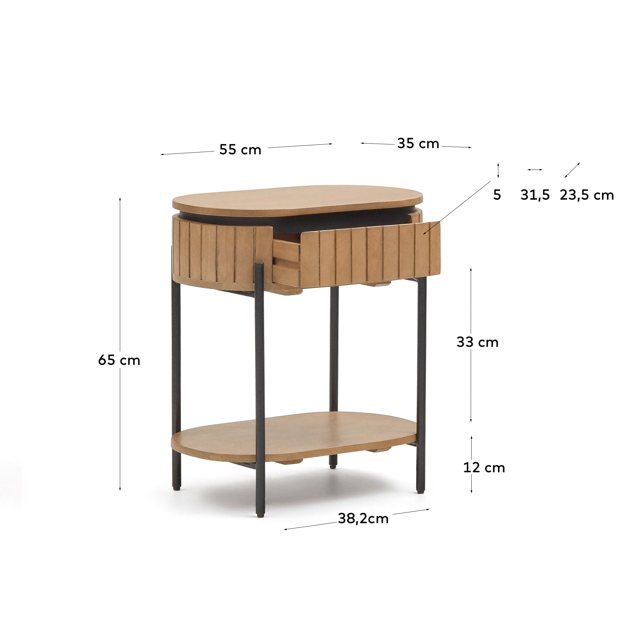 Licia mango wood bedside table with 1 drawer, with a natural finish and metal, 55 x 65 cm - Measurements