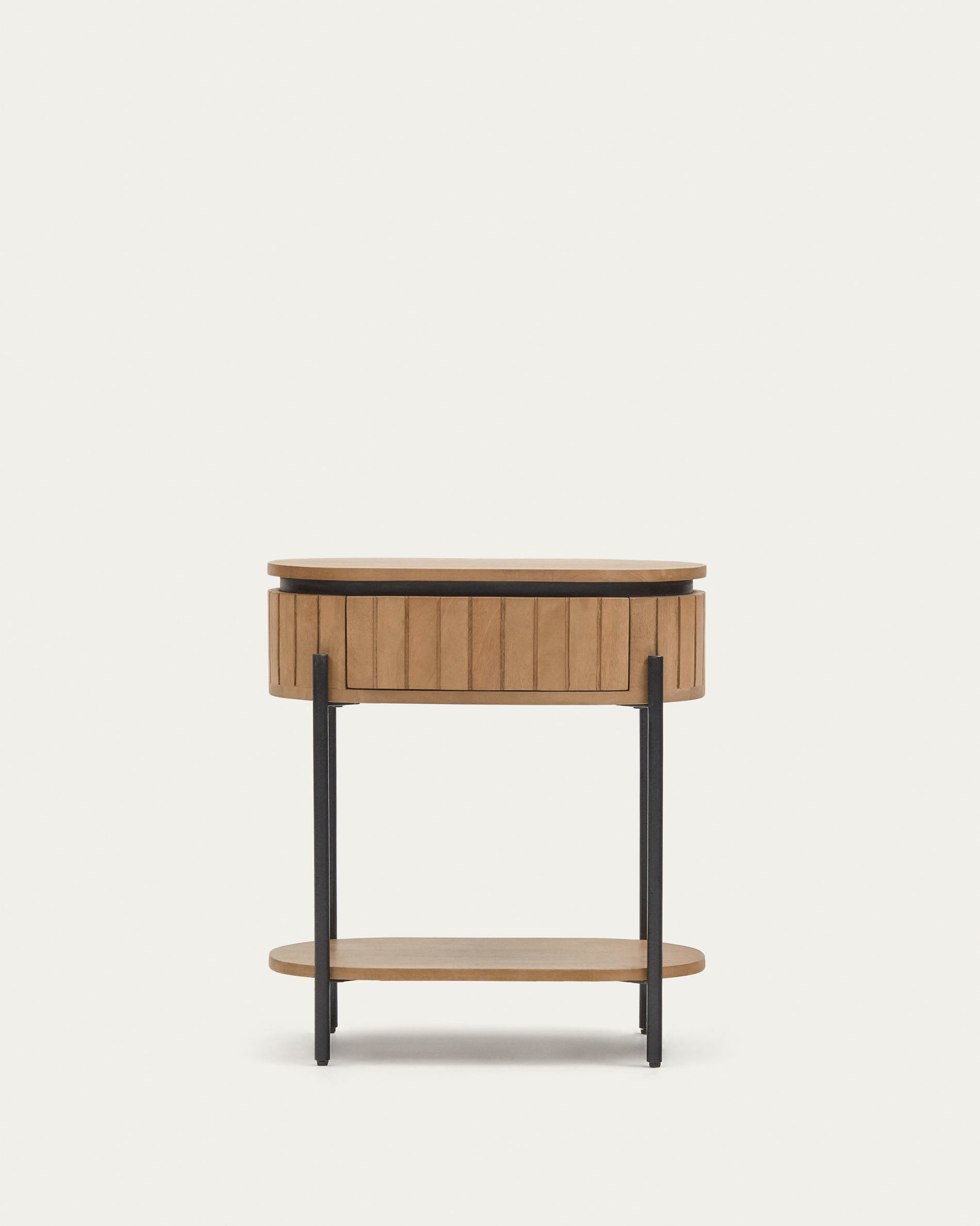 Licia mango wood bedside table with 1 drawer, with a natural finish and metal, 55 x 65 cm - Product View