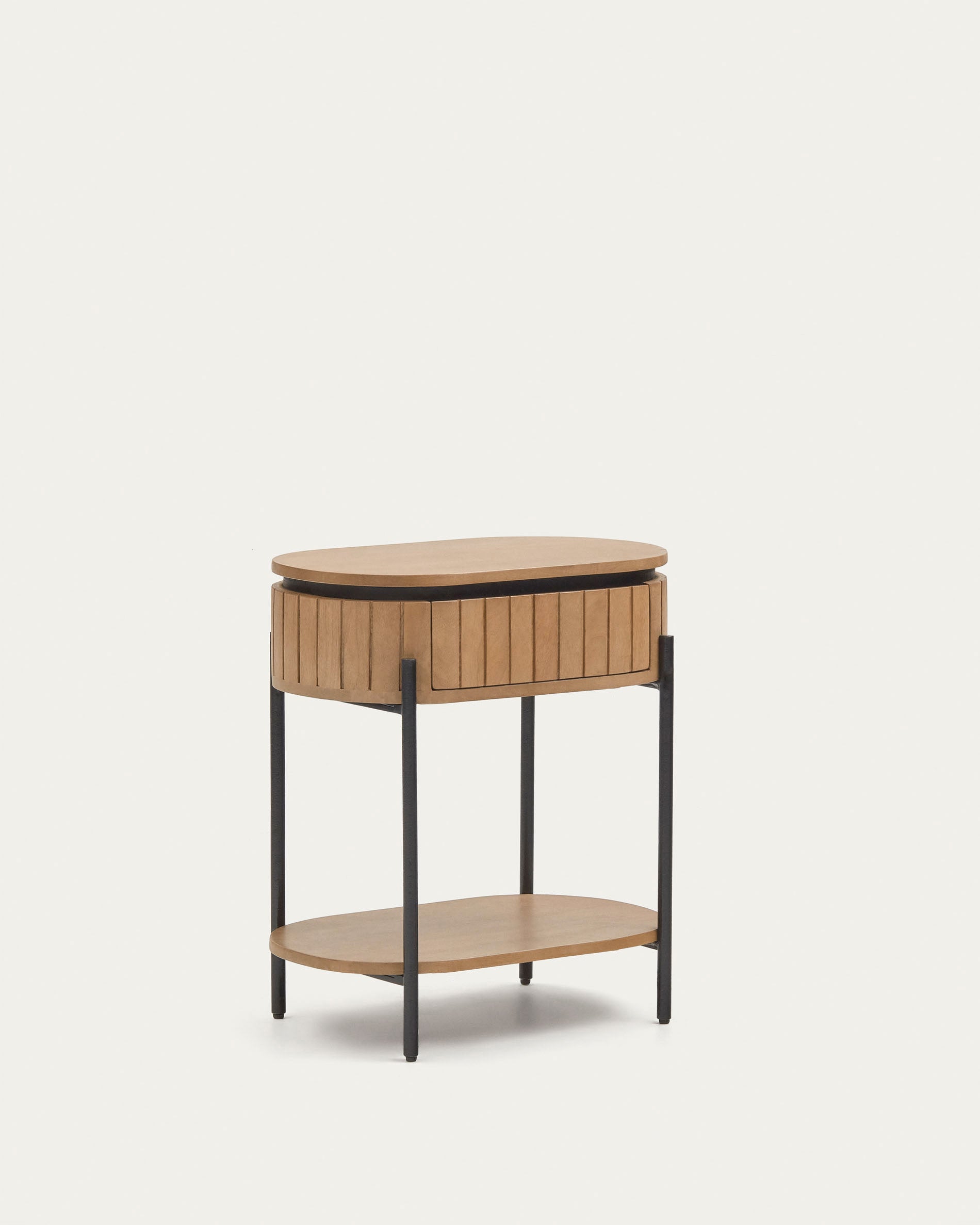 Licia mango wood bedside table with 1 drawer, with a natural finish and metal, 55 x 65 cm - Product View