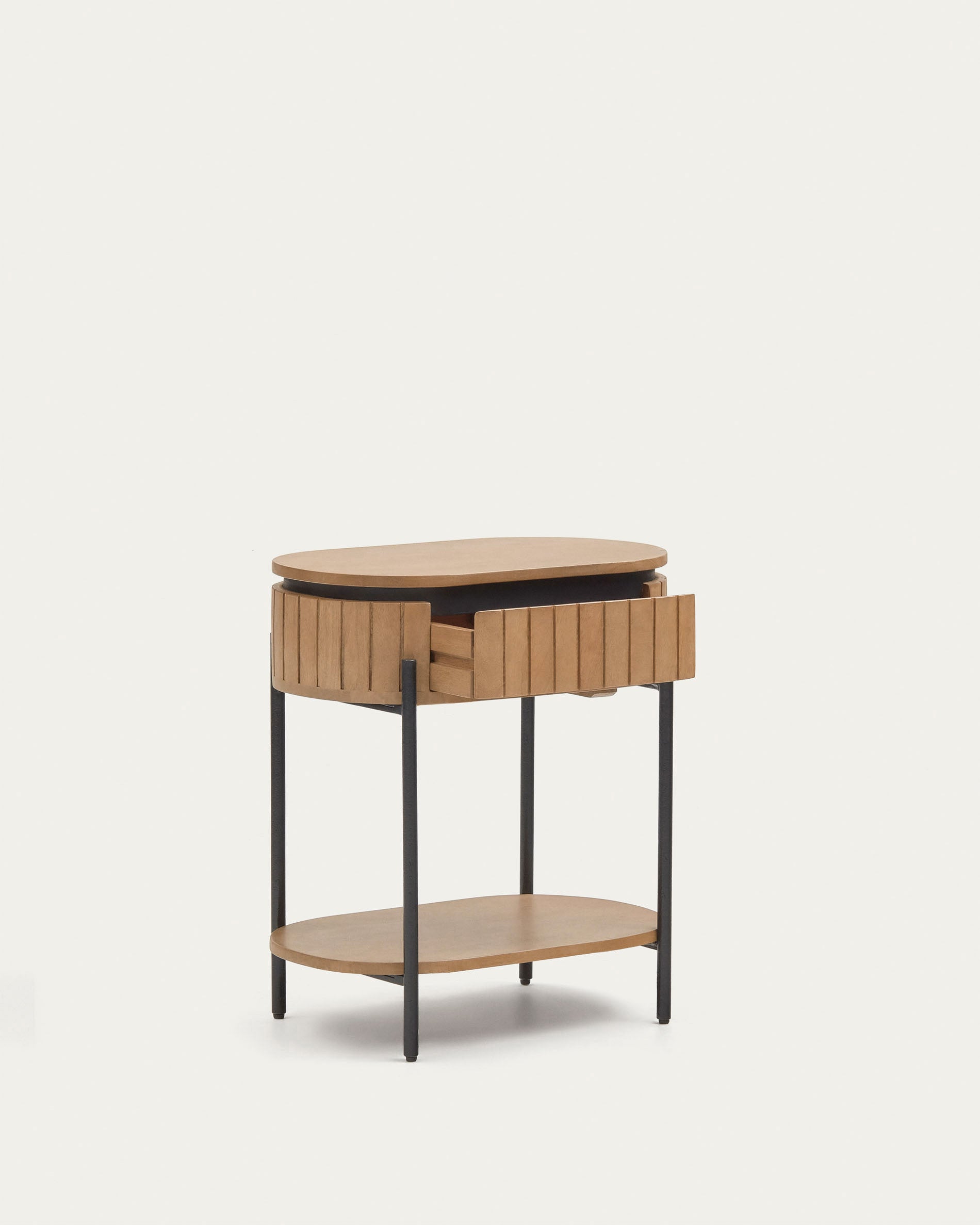Licia mango wood bedside table with 1 drawer, with a natural finish and metal, 55 x 65 cm - Product View
