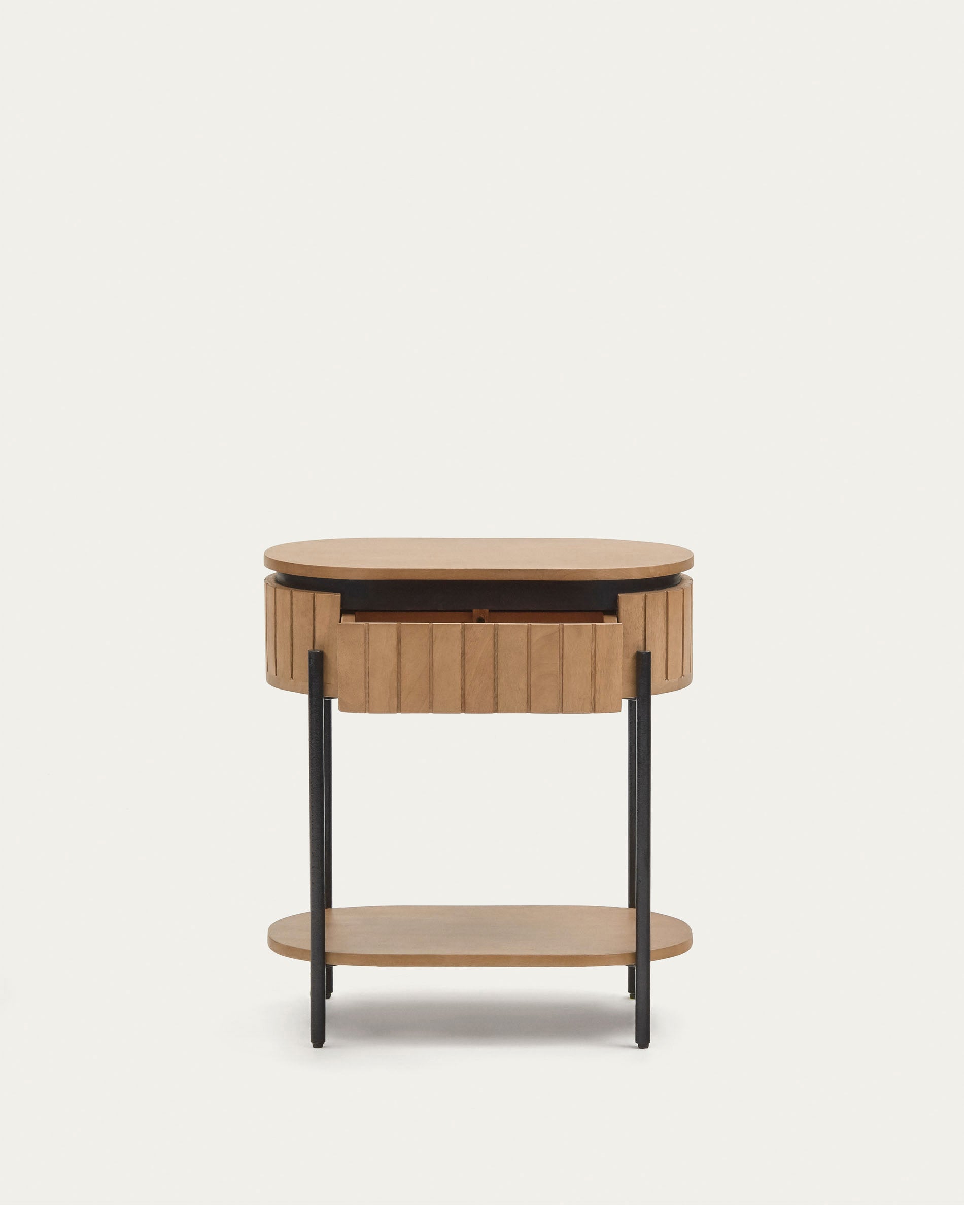 Licia mango wood bedside table with 1 drawer, with a natural finish and metal, 55 x 65 cm - Product View