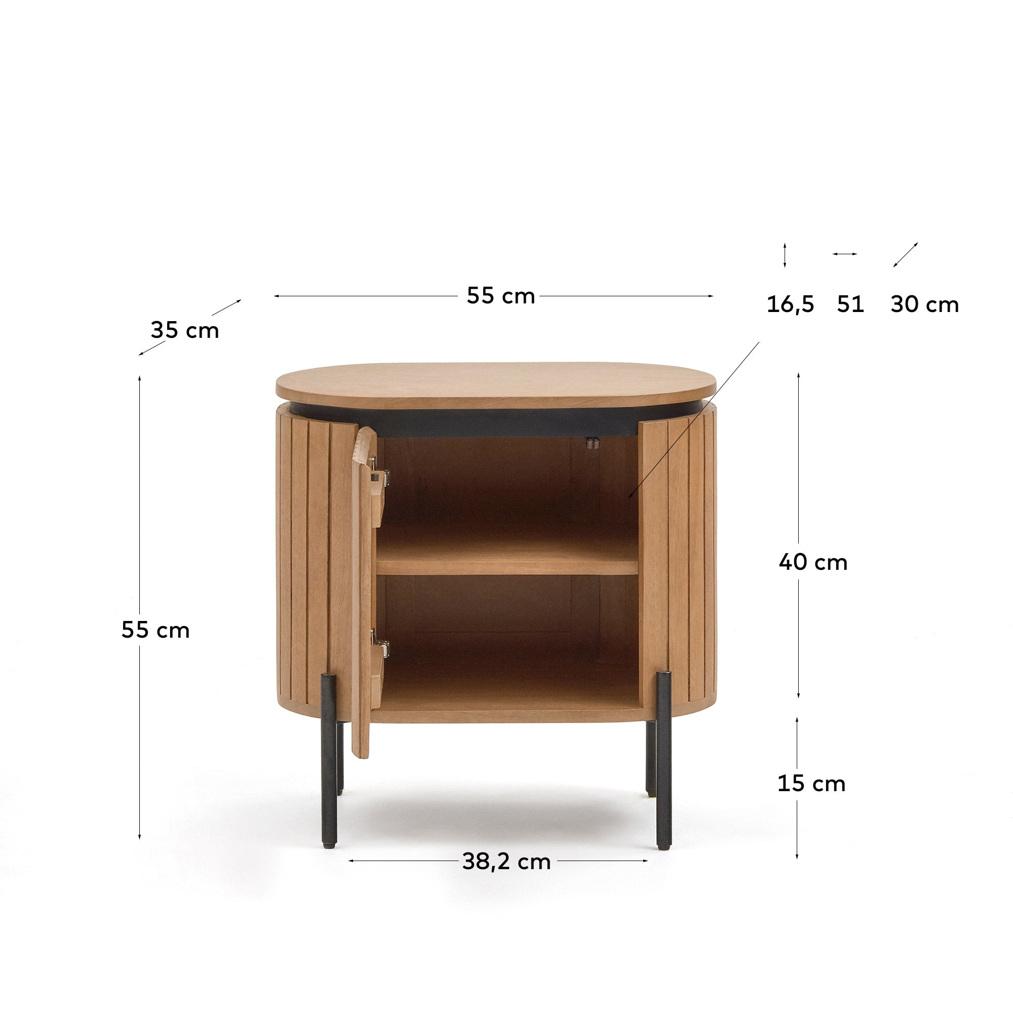 Licia mango wood bedside table with 1 door, with a natural finish and metal, 55 x 55 cm - Measurements