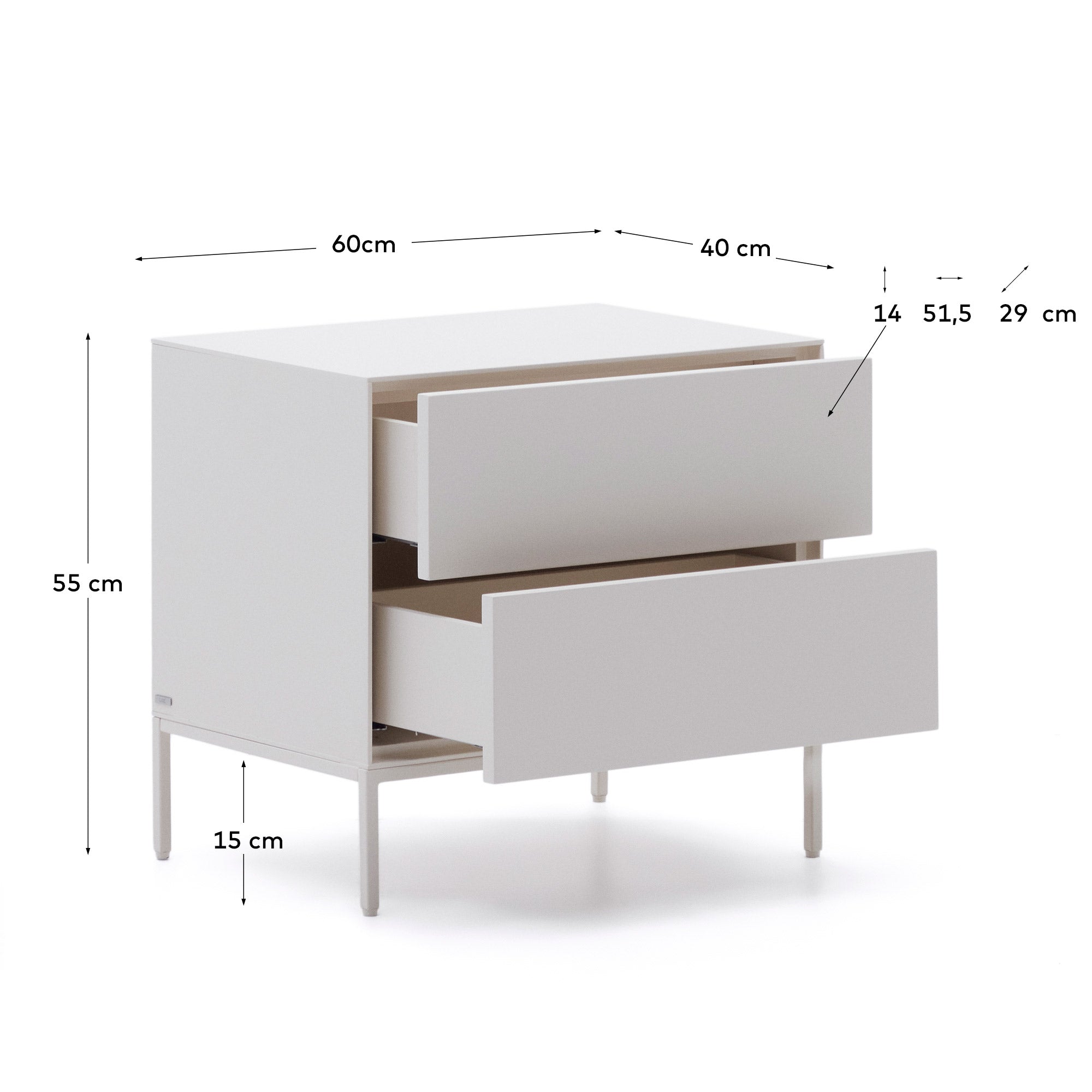 Vedrana two-drawer bedside table white lacquered MDF 60 x 55 cm - Measurements