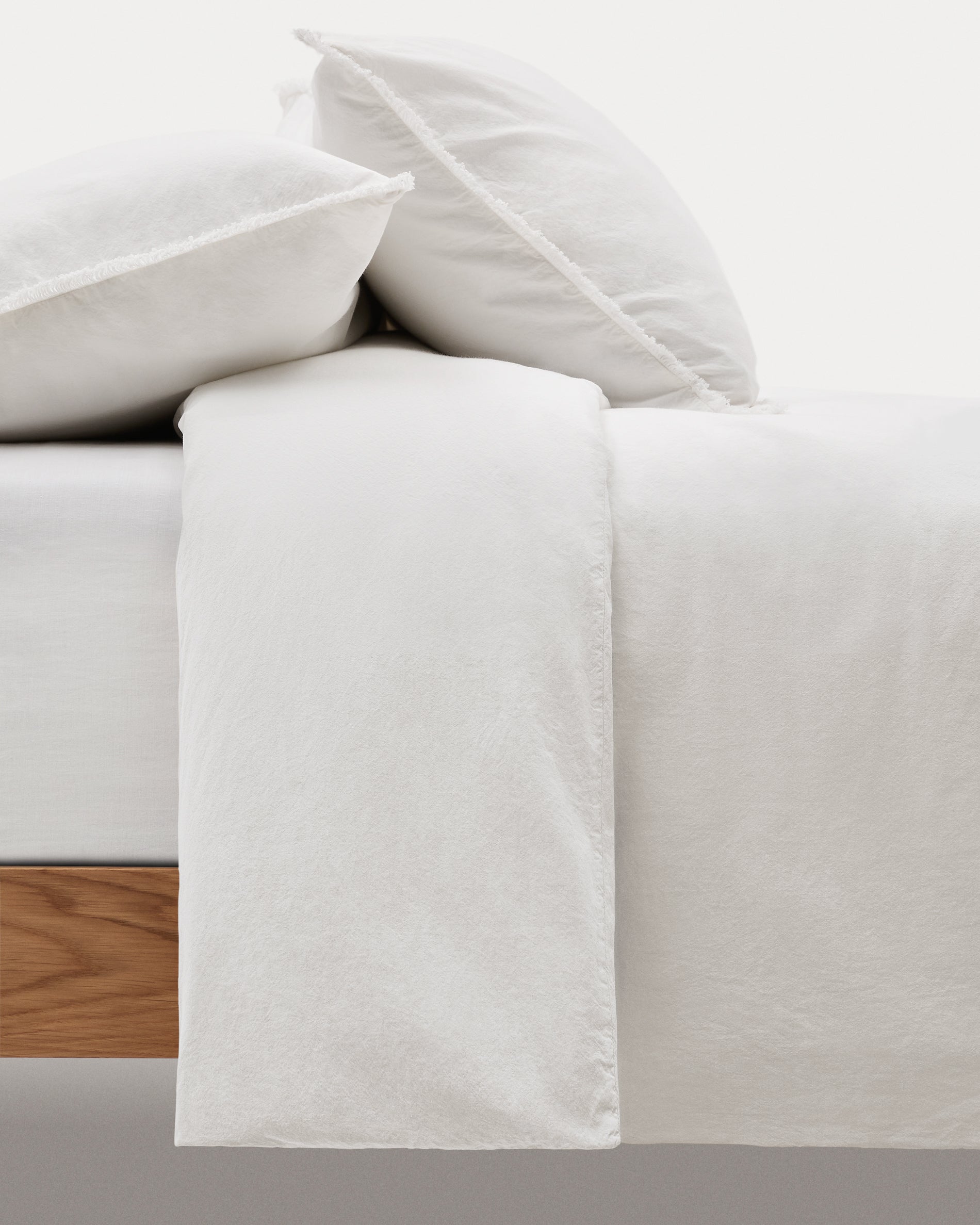 Sifinia ecru duvet and pillow cover set, 100% cotton percale fringes, 90 cm bed - Product View