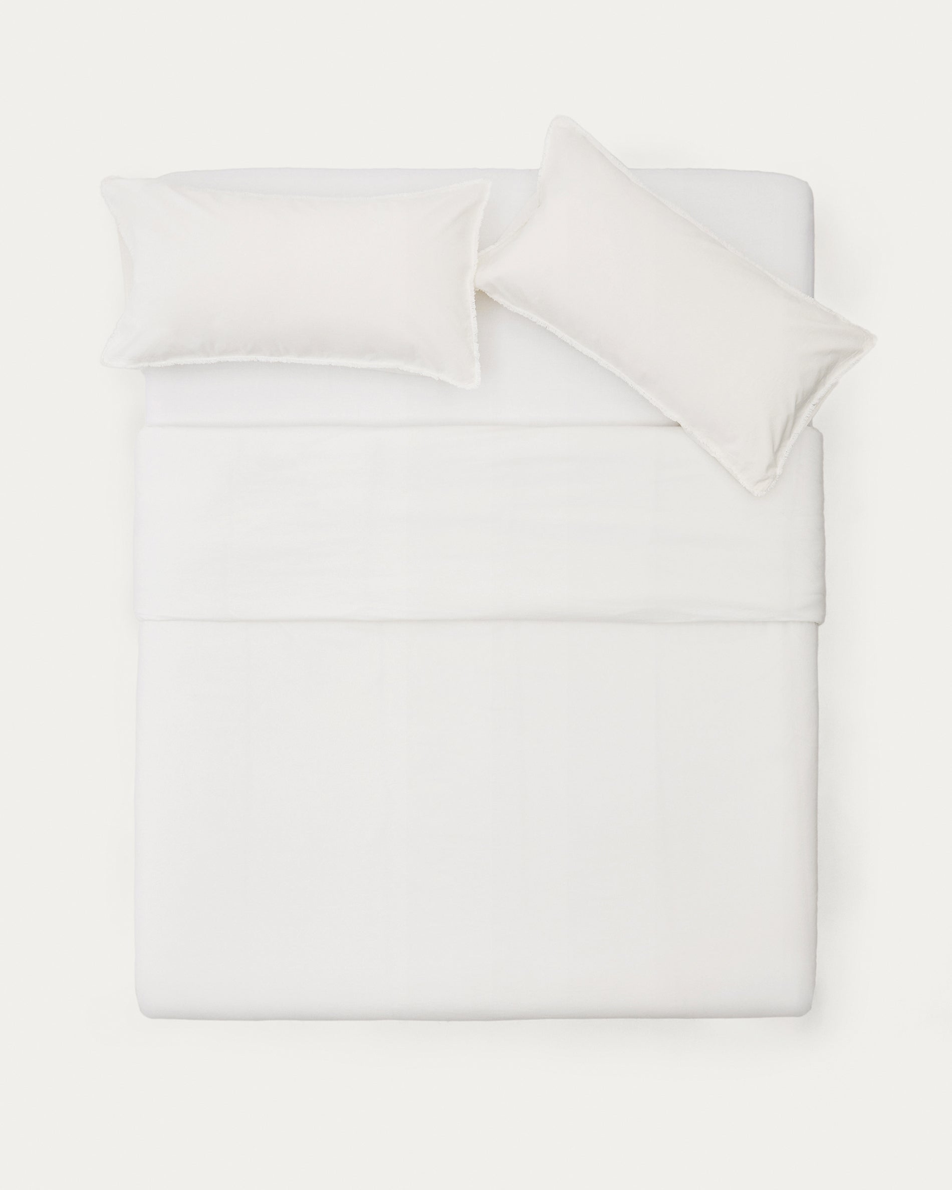 Sifinia ecru duvet and pillow cover set, 100% cotton percale fringes, 90 cm bed - Product View
