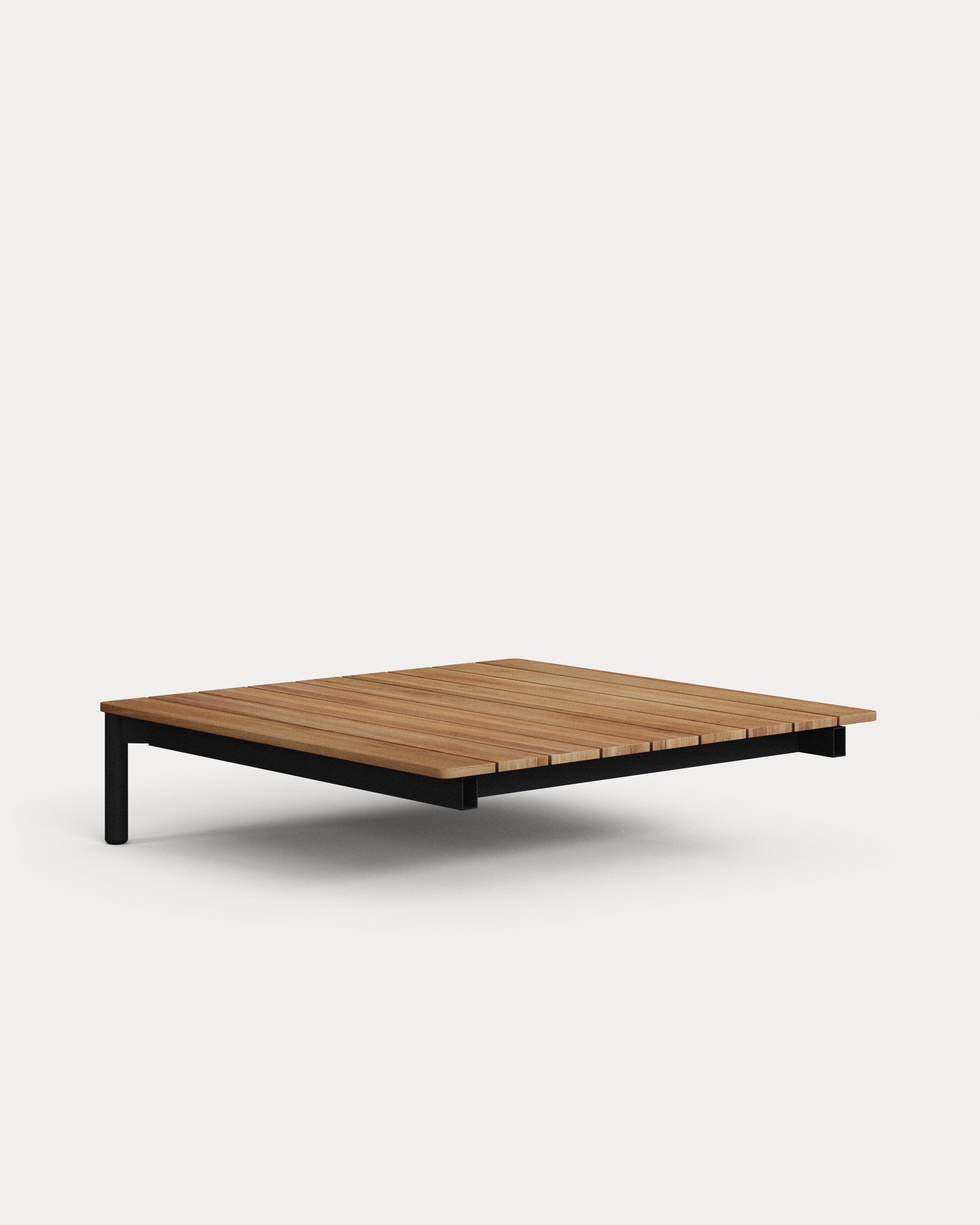 Sarokasztal Sorells kanapéhoz szürke alumíniumból és tikfából 95 x 95 cm FSC 100%