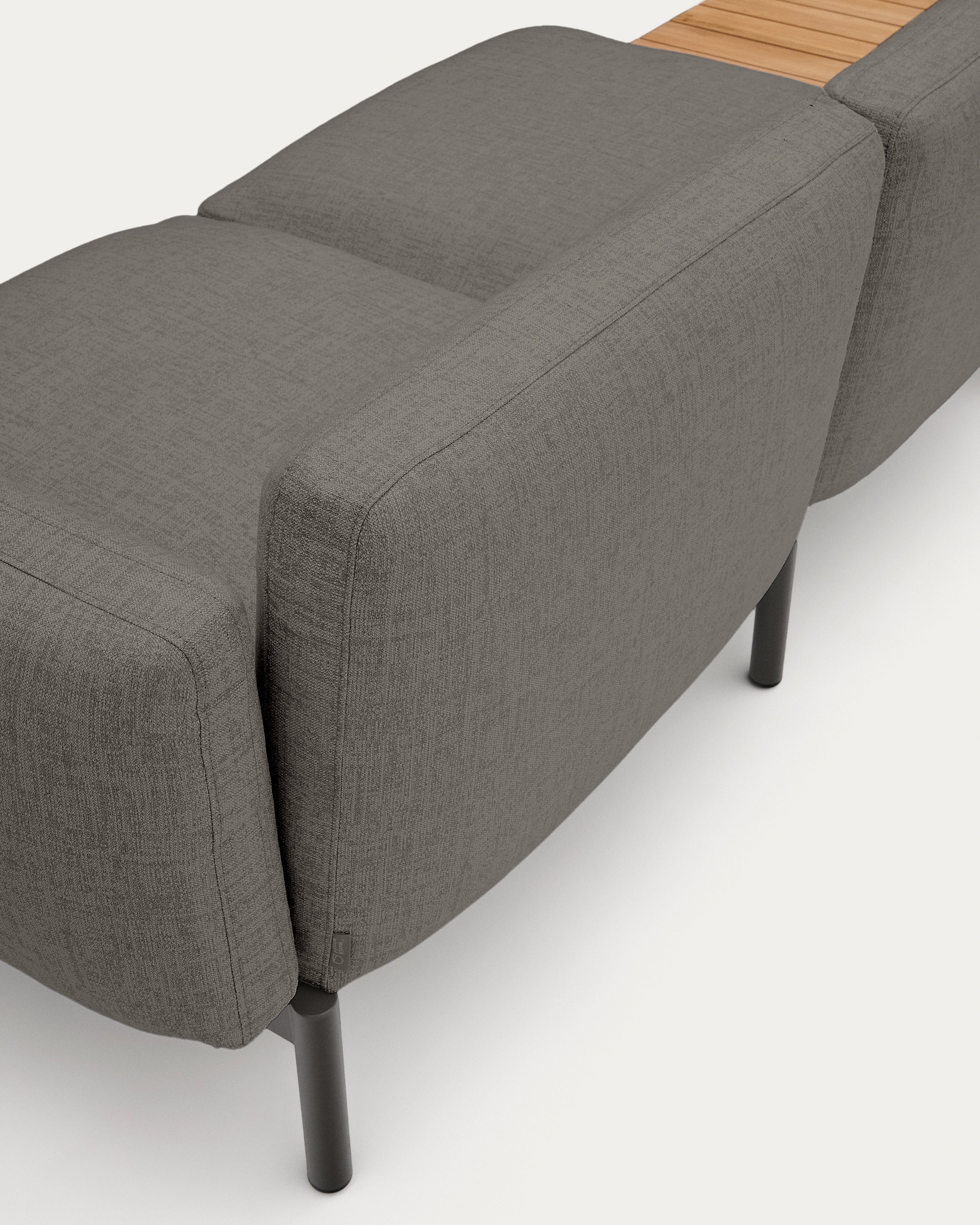 Sorells outdoor modular 3-seater sofa with gray upholstery and gray aluminum, teak table 341 x 113cm FSC 100%