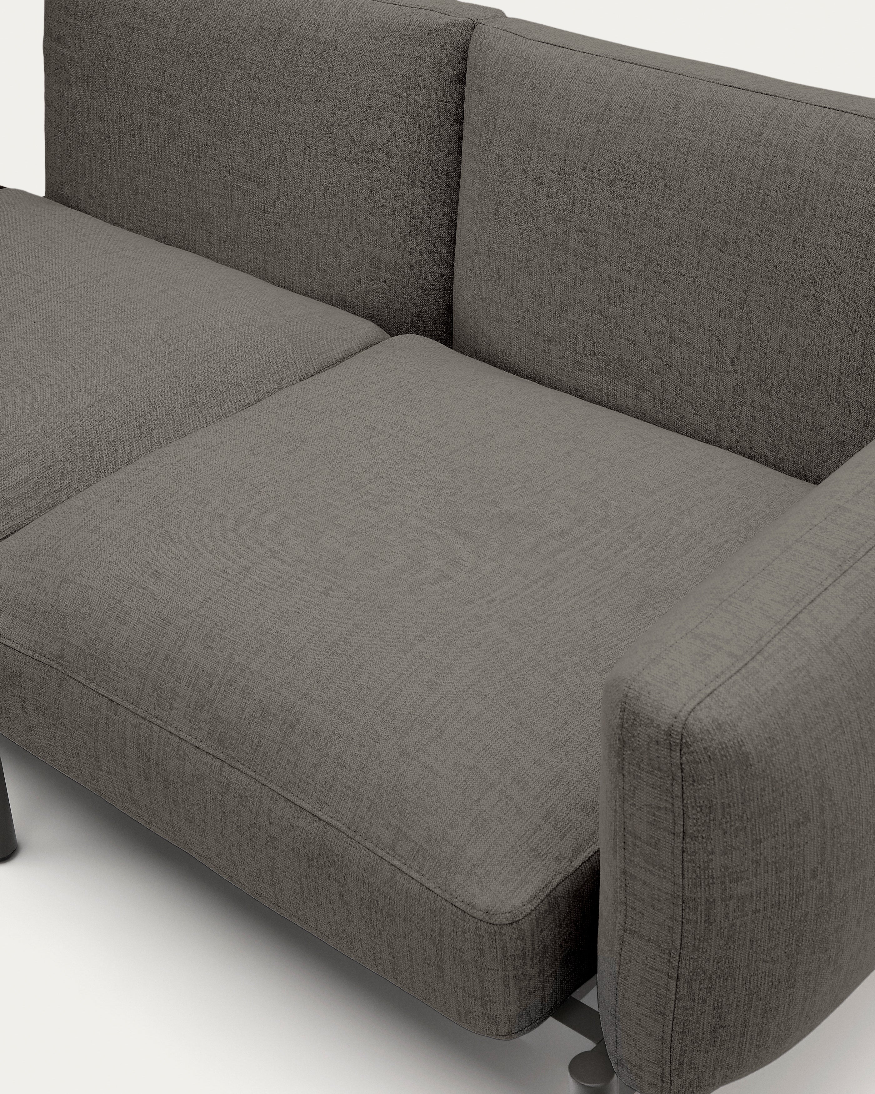 Sorells outdoor modular 3-seater sofa with gray upholstery and gray aluminum, teak table 341 x 113cm FSC 100%