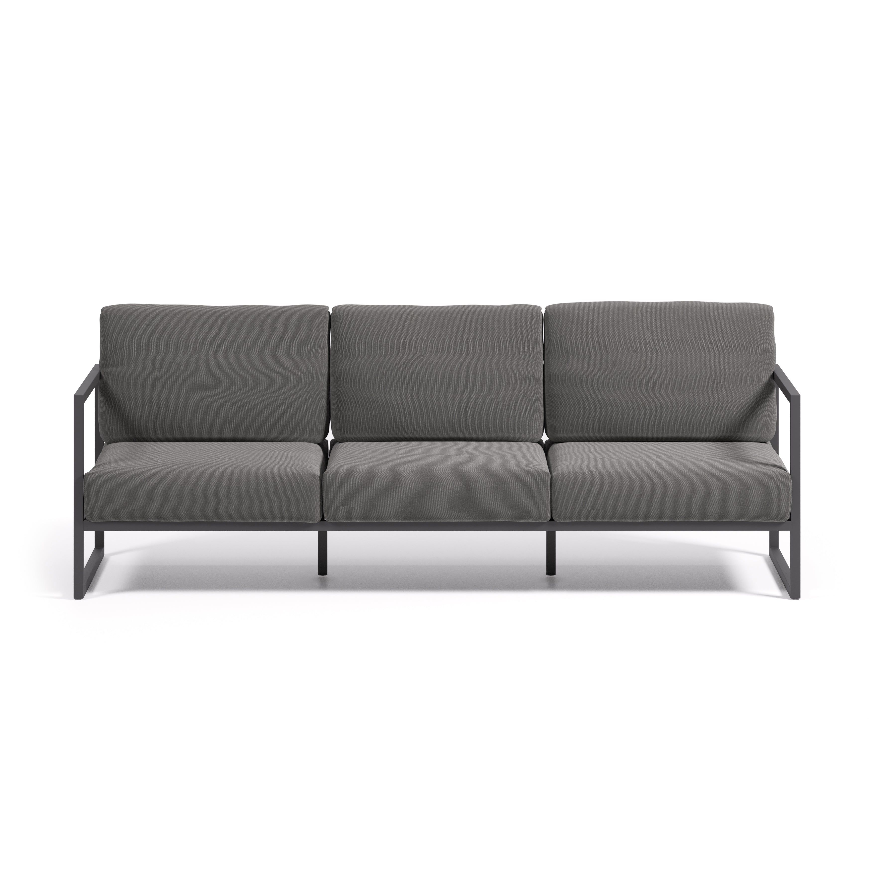 Comova 100% outdoor 3-seater sofa in dark grey and black aluminium, 222 cm - Product Image