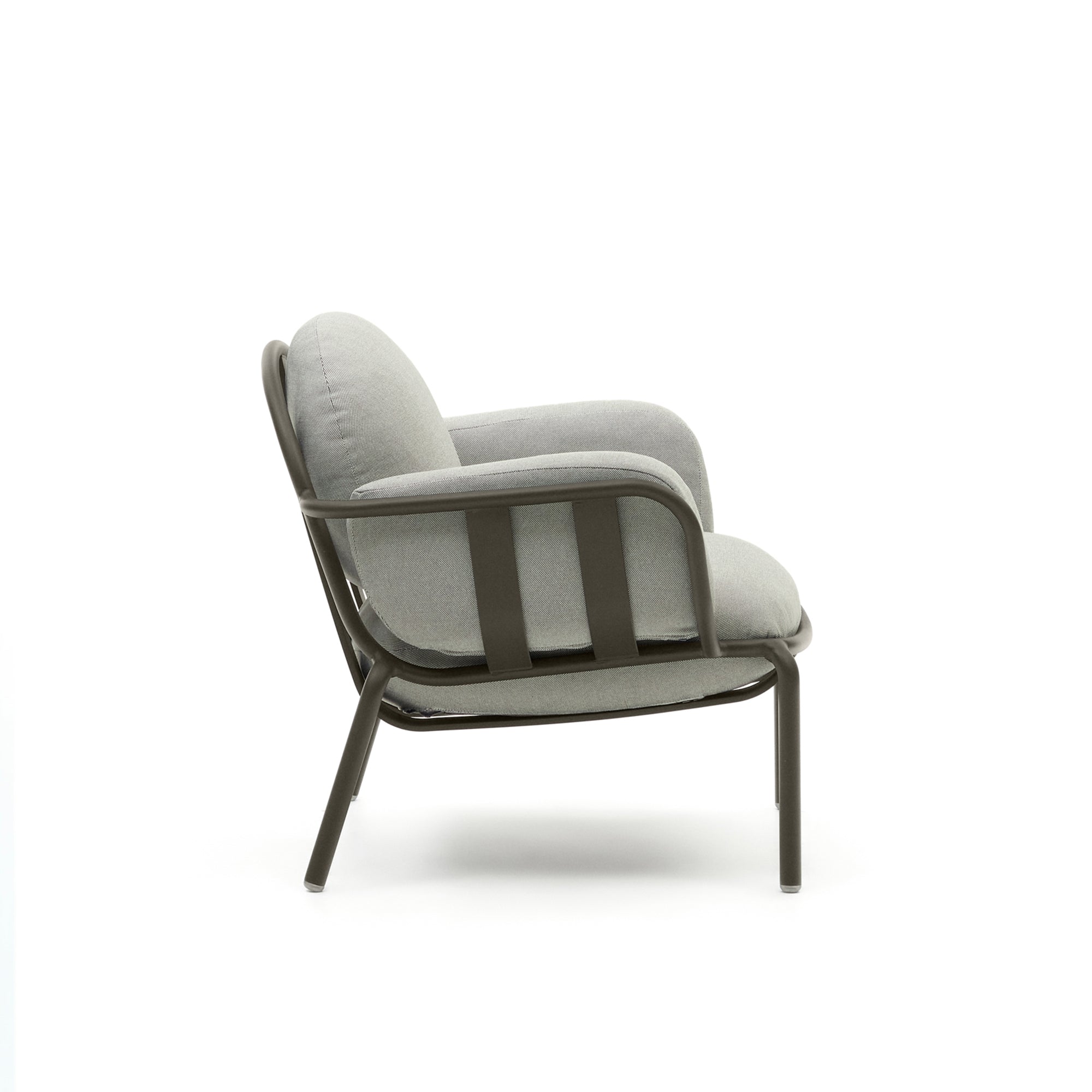 Joncols outdoor armchair with grey upholstery and aluminium with green painted finish - Product Image